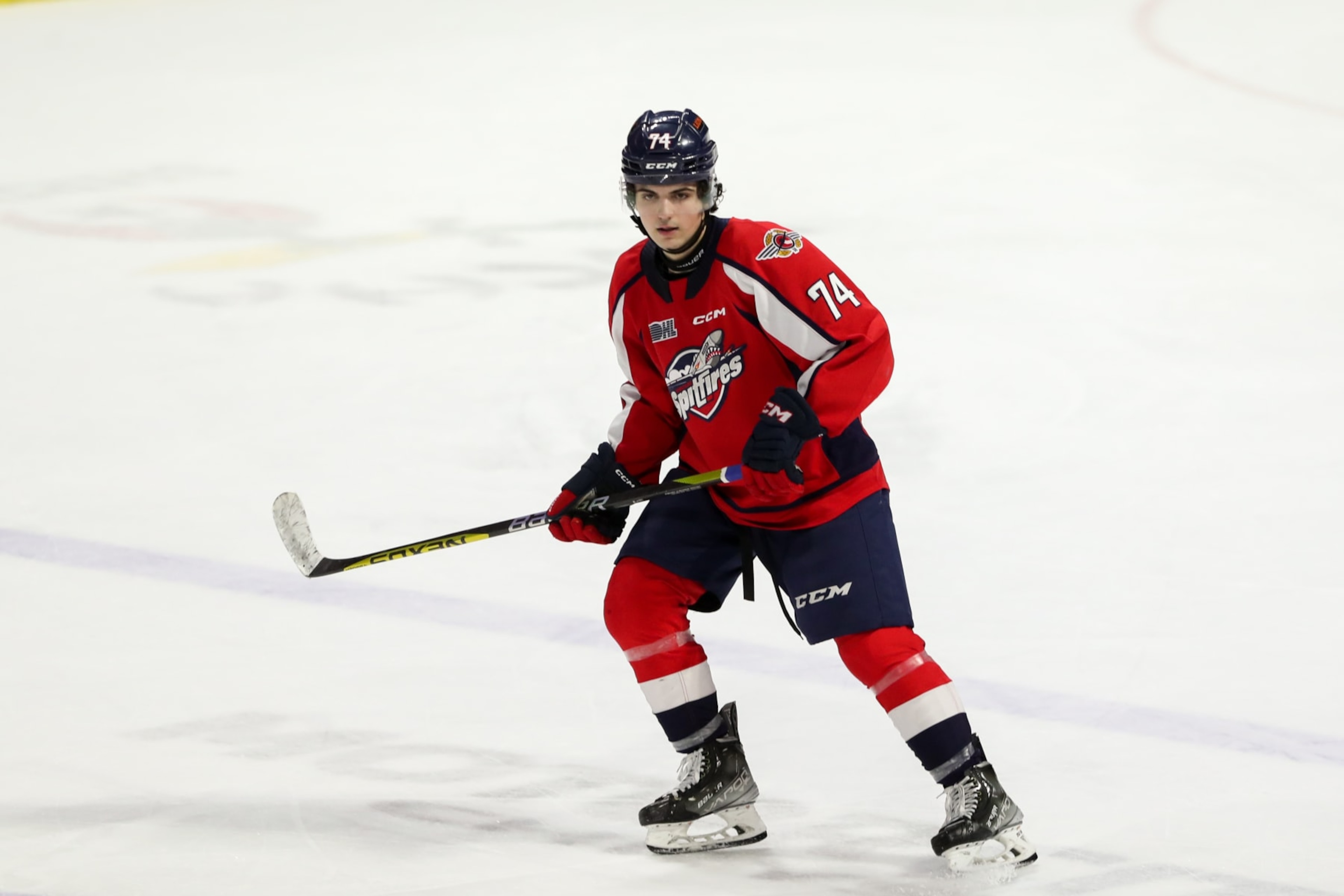 WINDSOR, ONTARIO - MARCH 02: Defenceman Anthony Cristoforo #74 of the Windsor Spitfires skates against the London Knights at the WFCU Centre on March 2, 2023 in Windsor, Ontario, Canada. (Photo by Dennis Pajot/Getty Images) WINDSOR, ONTARIO - MARCH 02: Defenceman Anthony Cristoforo #74 of the Windsor Spitfires skates against the London Knights at the WFCU Centre on March 2, 2023 in Windsor, Ontario, Canada. (Photo by Dennis Pajot/Getty Images)