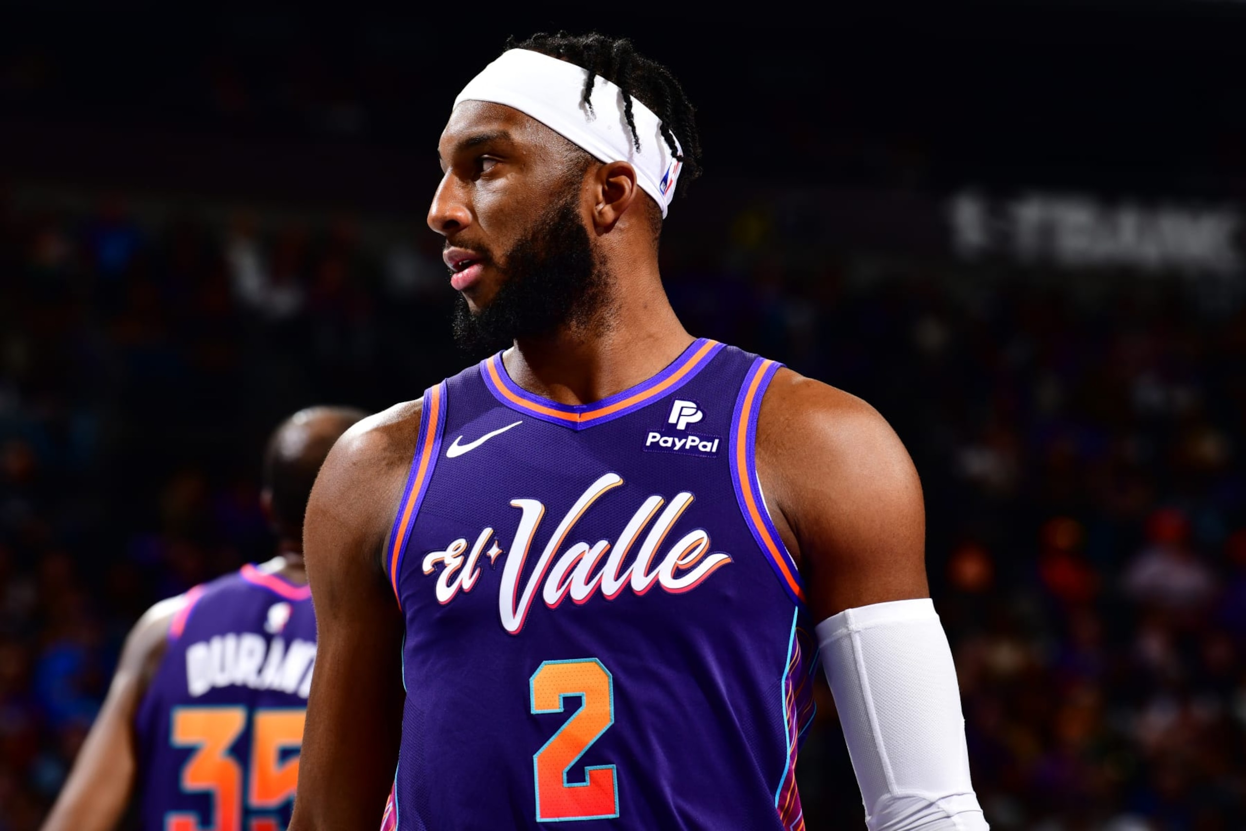 PHOENIX, AZ - NOVEMBER 10: Josh Okogie #2 of the Phoenix Suns looks on during the game against the Los Angeles Lakers during the In-Season Tournament on November 10, 2023 at Footprint Center in Phoenix, Arizona. NOTE TO USER: User expressly acknowledges and agrees that, by downloading and or using this photograph, user is consenting to the terms and conditions of the Getty Images License Agreement. Mandatory Copyright Notice: Copyright 2023 NBAE (Photo by Barry Gossage/NBAE via Getty Images) PHOENIX, AZ - NOVEMBER 10: Josh Okogie #2 of the Phoenix Suns looks on during the game against the Los Angeles Lakers during the In-Season Tournament on November 10, 2023 at Footprint Center in Phoenix, Arizona. NOTE TO USER: User expressly acknowledges and agrees that, by downloading and or using this photograph, user is consenting to the terms and conditions of the Getty Images License Agreement. Mandatory Copyright Notice: Copyright 2023 NBAE (Photo by Barry Gossage/NBAE via Getty Images)