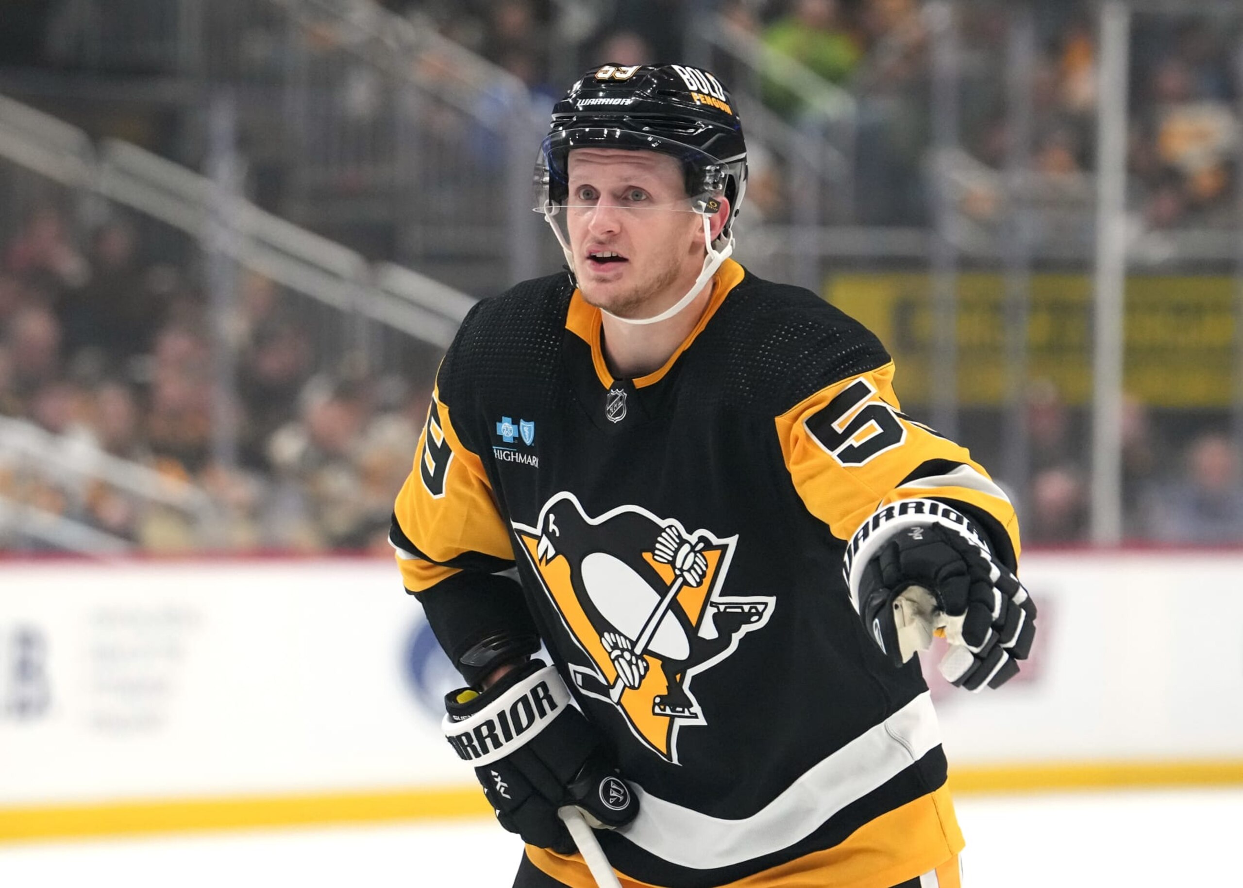 PITTSBURGH, PENNSYLVANIA - OCTOBER 14: Jake Guentzel #59 of the Pittsburgh Penguins during the first period against the Calgary Flames at PPG PAINTS Arena on October 14, 2023 in Pittsburgh, Pennsylvania. (Photo by Jason Mowry/Getty Images) PITTSBURGH, PENNSYLVANIA - OCTOBER 14: Jake Guentzel #59 of the Pittsburgh Penguins during the first period against the Calgary Flames at PPG PAINTS Arena on October 14, 2023 in Pittsburgh, Pennsylvania. (Photo by Jason Mowry/Getty Images)