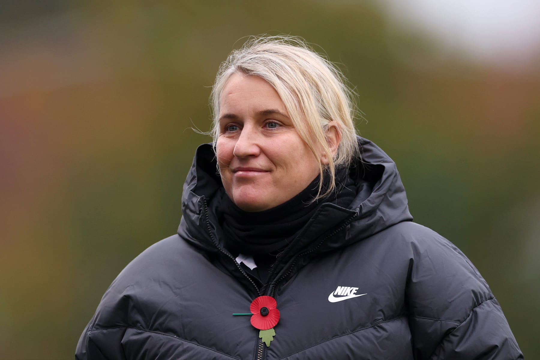 LIVERPOOL, ENGLAND - NOVEMBER 12:  Emma Hayes, Manager of Chelsea, looks on prior to the Barclays Women´s Super League match between Everton FC and Chelsea FC  at Walton Hall Park on November 12, 2023 in Liverpool, England. (Photo by Lewis Storey/Getty Images)