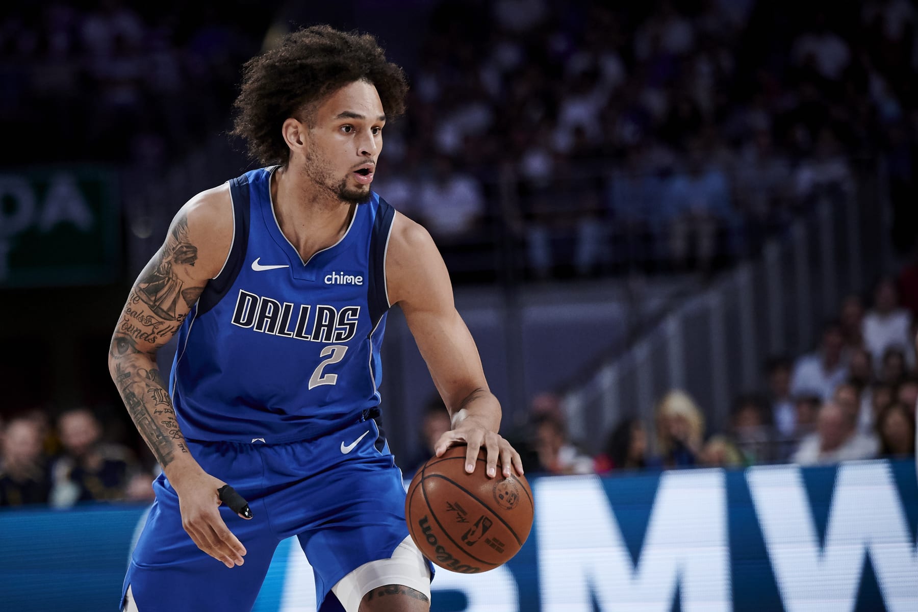 MADRID, SPAIN - OCTOBER 10: #02 Dereck Lively II of Dallas Mavericks during Exhibition match between Real Madrid and Dallas Mavericks at WiZink Center on October 10, 2023 in Madrid, Spain. (Photo by Borja B. Hojas/Getty Images)