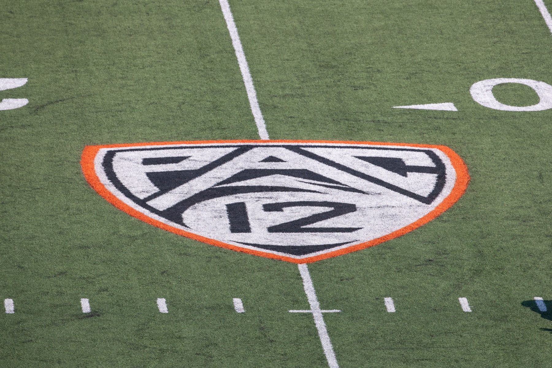 CORVALLIS, OREGON - SEPTEMBER 16: An overhead interior view  of Reser Stadium and the  Pac 12 logo during the first half  of game between the Oregon State Beavers and the San Diego State Aztecs at Reser Stadium on September 16, 2023 in Corvallis, Oregon. (Photo by Tom Hauck/Getty Images)