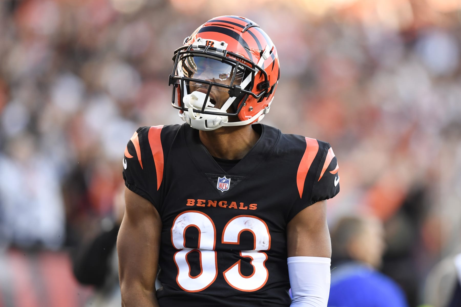 CINCINNATI, OH - NOVEMBER 12: Cincinnati Bengals Wide Receiver Tyler Boyd (83) reacts after a reception during the NFL football game between the Houston Texans and the Cincinnati Bengals on November 12, 2023, at Paycor Stadium in Cincinnati, Ohio. (Photo by Michael Allio/Icon Sportswire via Getty Images)