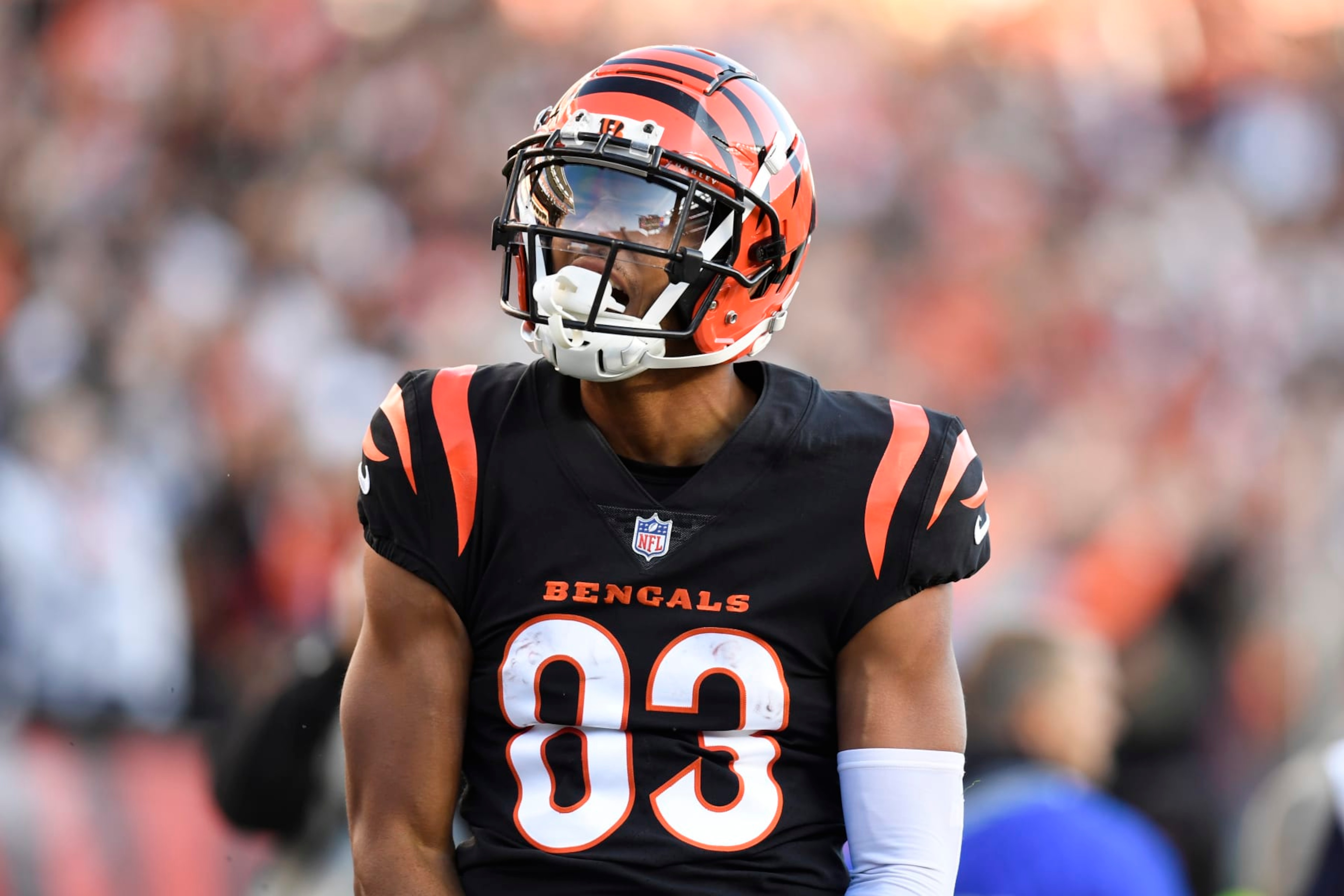 CINCINNATI, OH - NOVEMBER 12: Cincinnati Bengals Wide Receiver Tyler Boyd (83) reacts after a reception during the NFL football game between the Houston Texans and the Cincinnati Bengals on November 12, 2023, at Paycor Stadium in Cincinnati, Ohio. (Photo by Michael Allio/Icon Sportswire via Getty Images)