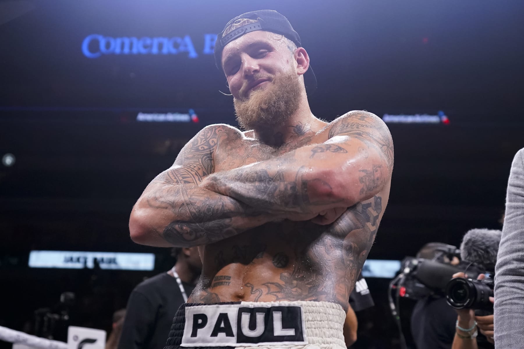DALLAS, TEXAS - AUGUST 05: Jake Paul poses for a photo after defeating Nate Diaz at the American Airlines Center on August 05, 2023 in Dallas, Texas. (Photo by Sam Hodde/Getty Images)