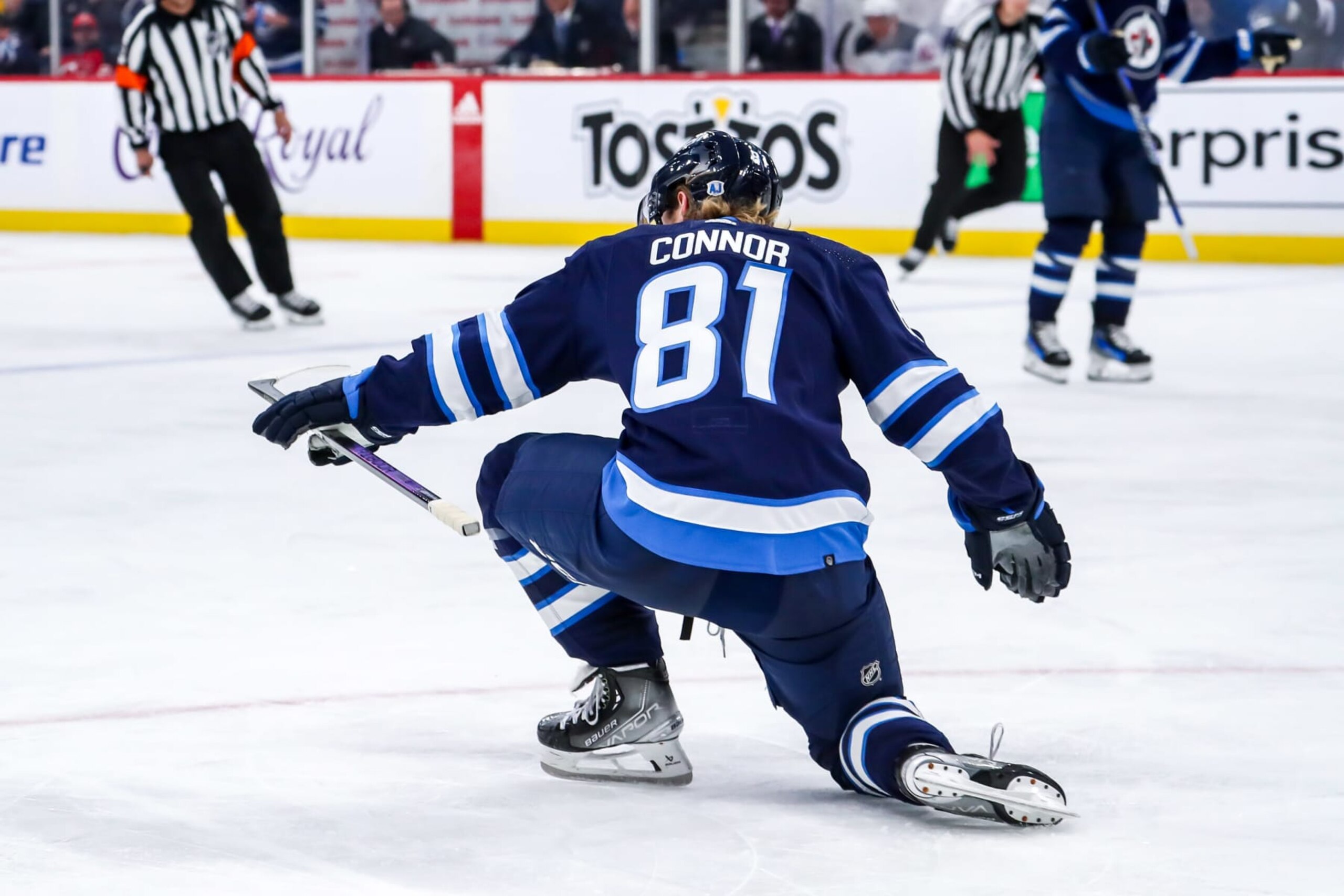 WINNIPEG, CANADA - NOVEMBER 14: Kyle Connor #81 of the Winnipeg Jets celebrates after scoring a third period goal against the New Jersey Devils at the Canada Life Centre on November 14, 2023 in Winnipeg, Manitoba, Canada. (Photo by Darcy Finley/NHLI via Getty Images) WINNIPEG, CANADA - NOVEMBER 14: Kyle Connor #81 of the Winnipeg Jets celebrates after scoring a third period goal against the New Jersey Devils at the Canada Life Centre on November 14, 2023 in Winnipeg, Manitoba, Canada. (Photo by Darcy Finley/NHLI via Getty Images)