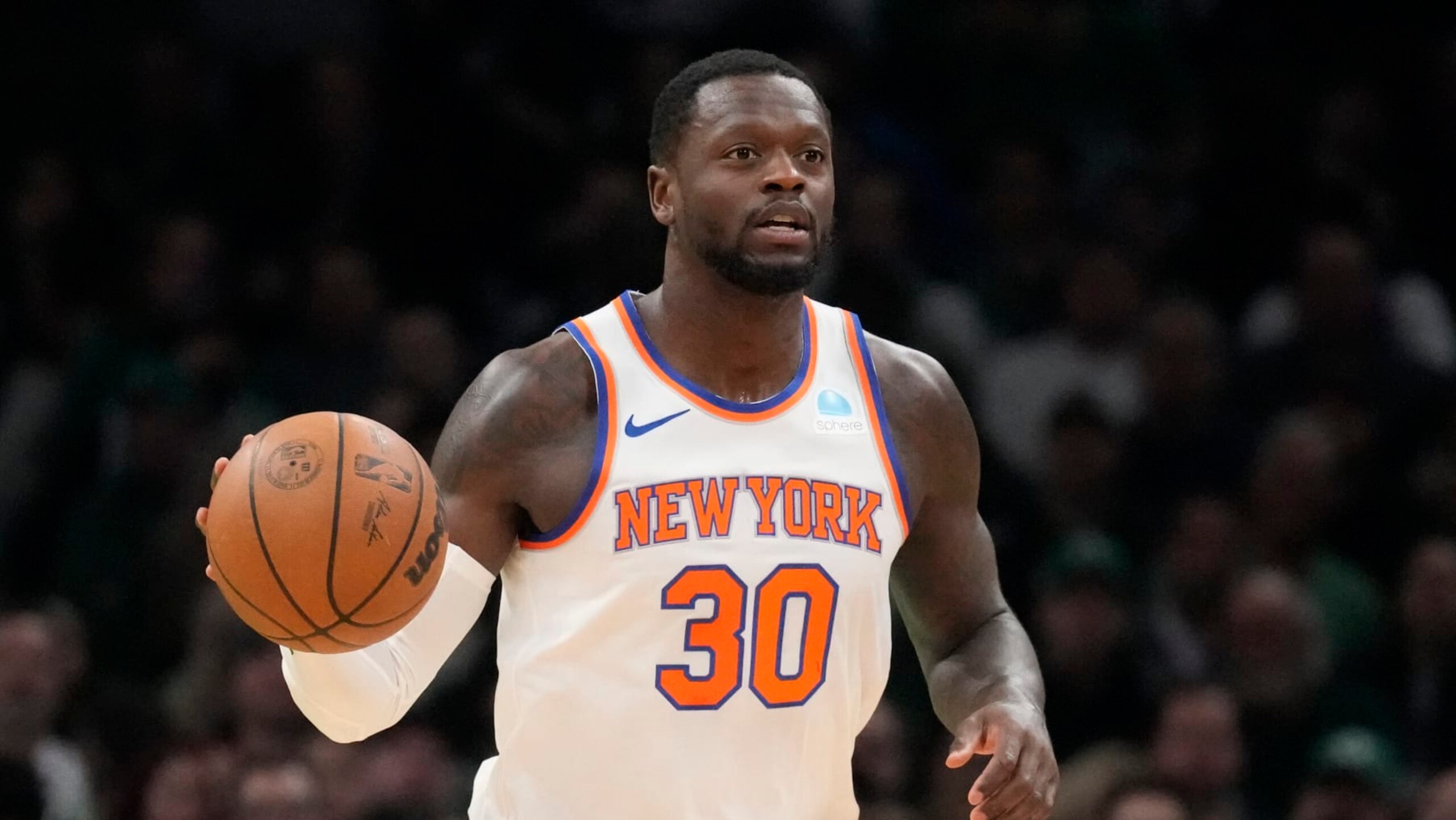 New York Knicks forward Julius Randle (30) during an NBA basketball game, Monday, Nov. 13, 2023, in Boston. (AP Photo/Charles Krupa) New York Knicks forward Julius Randle (30) during an NBA basketball game, Monday, Nov. 13, 2023, in Boston. (AP Photo/Charles Krupa)