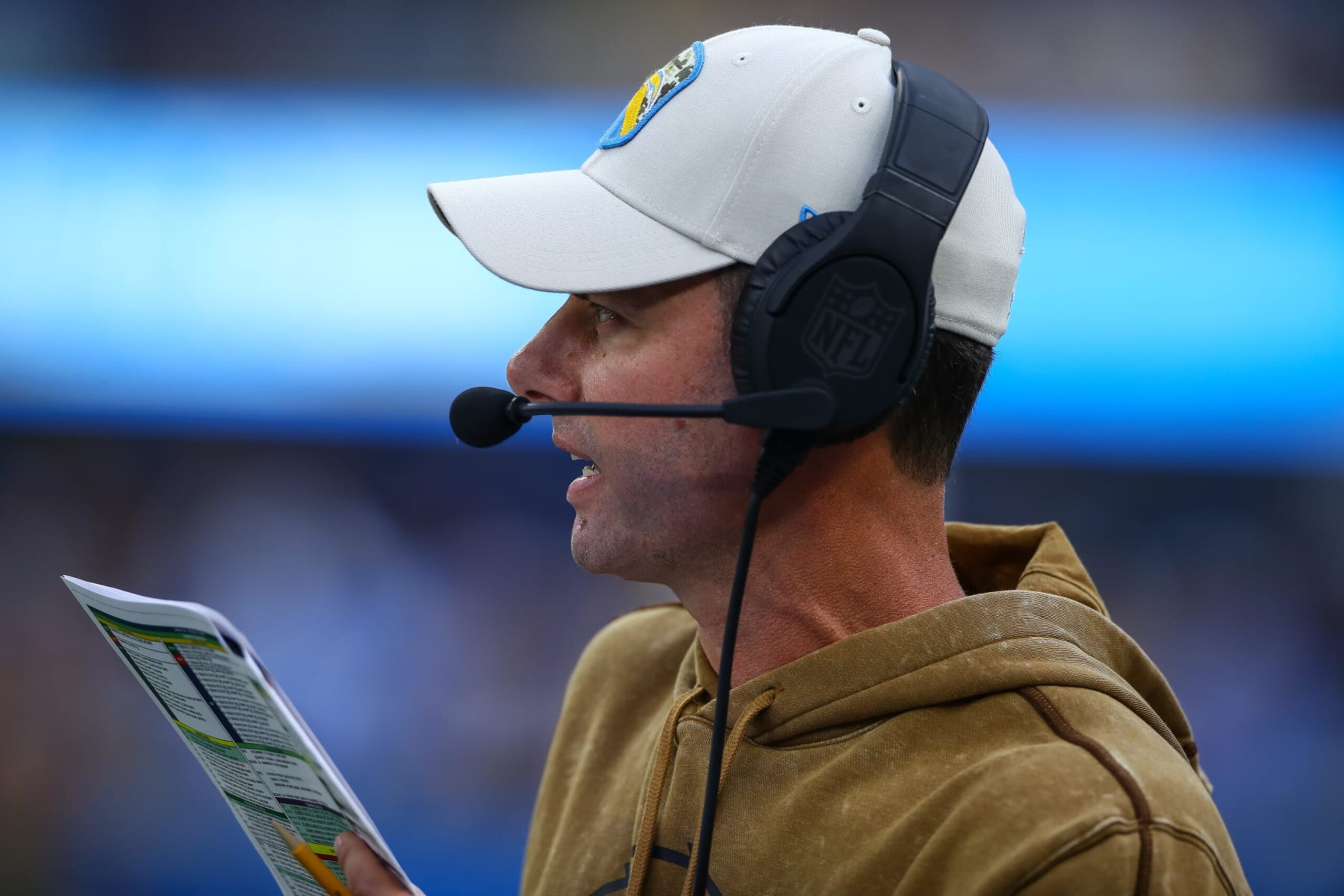 INGLEWOOD, CA - NOVEMBER 12:  Los Angeles Chargers Brandon Staley during the NFL game between the Detroit Lions and the Los Angeles Chargers on November 12, 2023, at SoFi Stadium in Inglewood, CA. (Photo by Jevone Moore/Icon Sportswire via Getty Images)