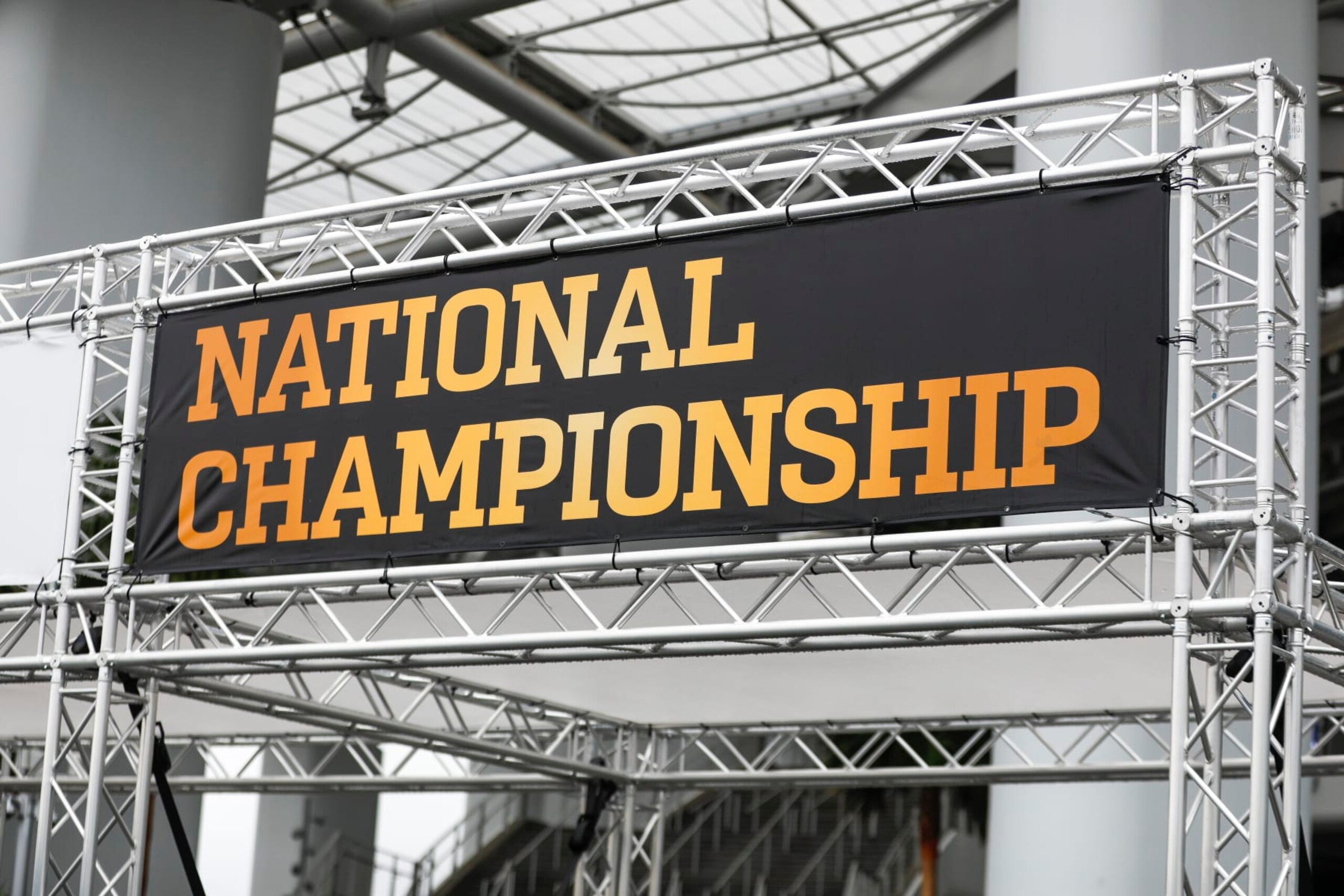 INGLEWOOD, CA - JANUARY 04: The College Football Playoff National Championship event logo is displayed during the week leading up to CFP National Championship game between the TCU Horned Frogs and the Georgia Bulldogs on January 04, 2023, at SoFi Stadium in Inglewood, CA. (Photo by Brandon Sloter/Icon Sportswire via Getty Images)