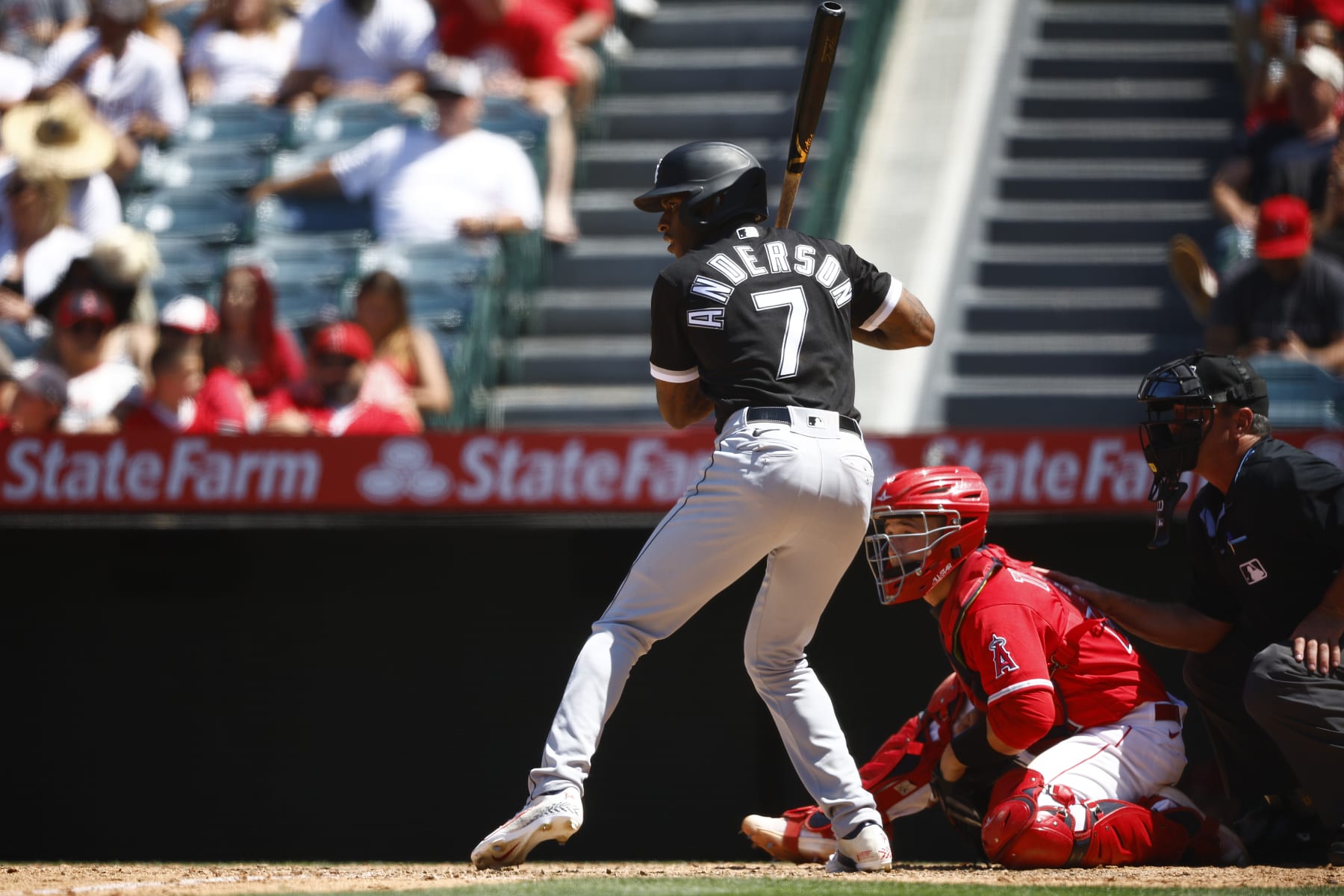 ANAHEIM, CALIFORNIA - JUNE 29:  Tim Anderson #7 of the Chicago White Sox at Angel Stadium of Anaheim on June 29, 2023 in Anaheim, California. (Photo by Ronald Martinez/Getty Images)