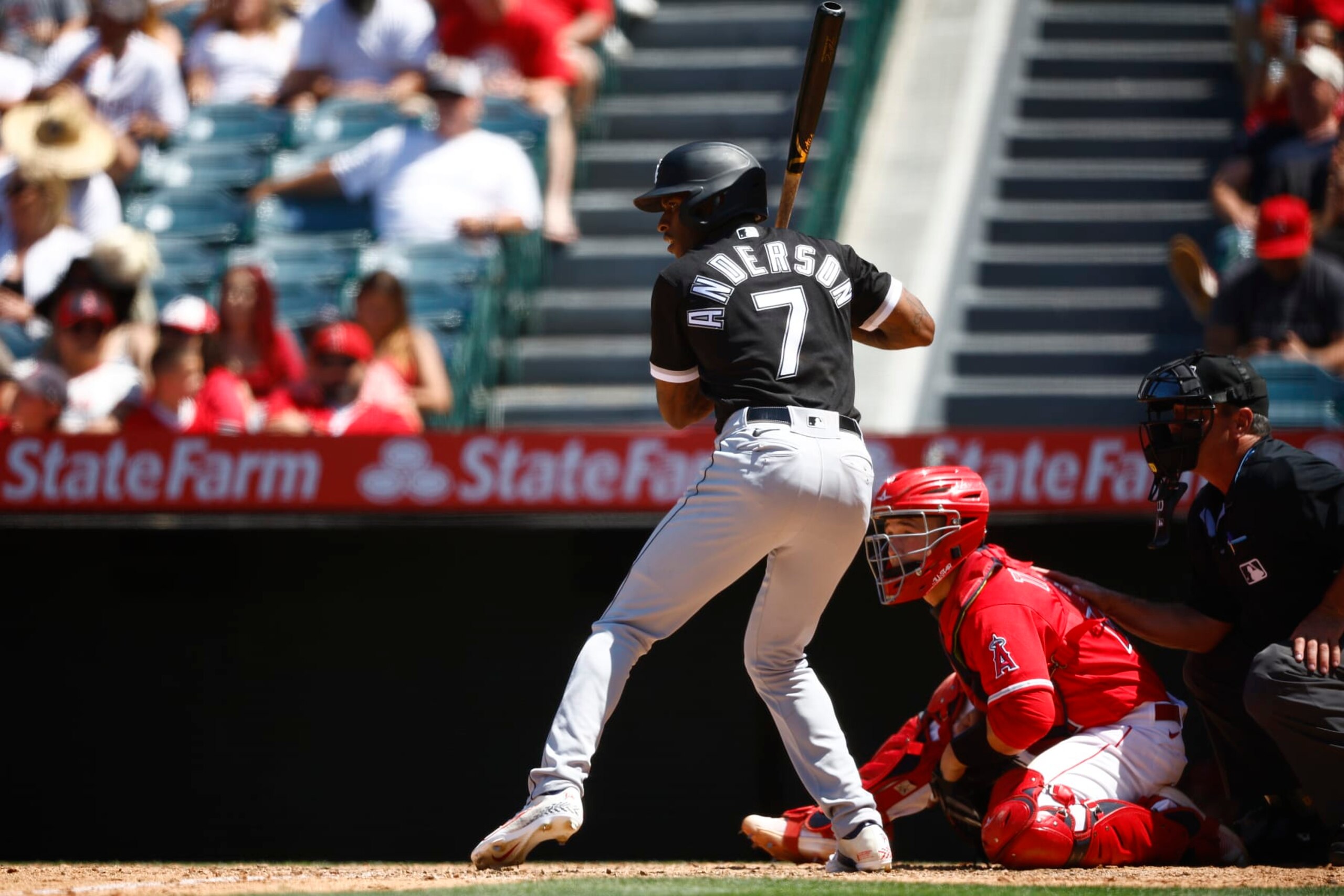 ANAHEIM, CALIFORNIA - JUNE 29:  Tim Anderson #7 of the Chicago White Sox at Angel Stadium of Anaheim on June 29, 2023 in Anaheim, California. (Photo by Ronald Martinez/Getty Images)