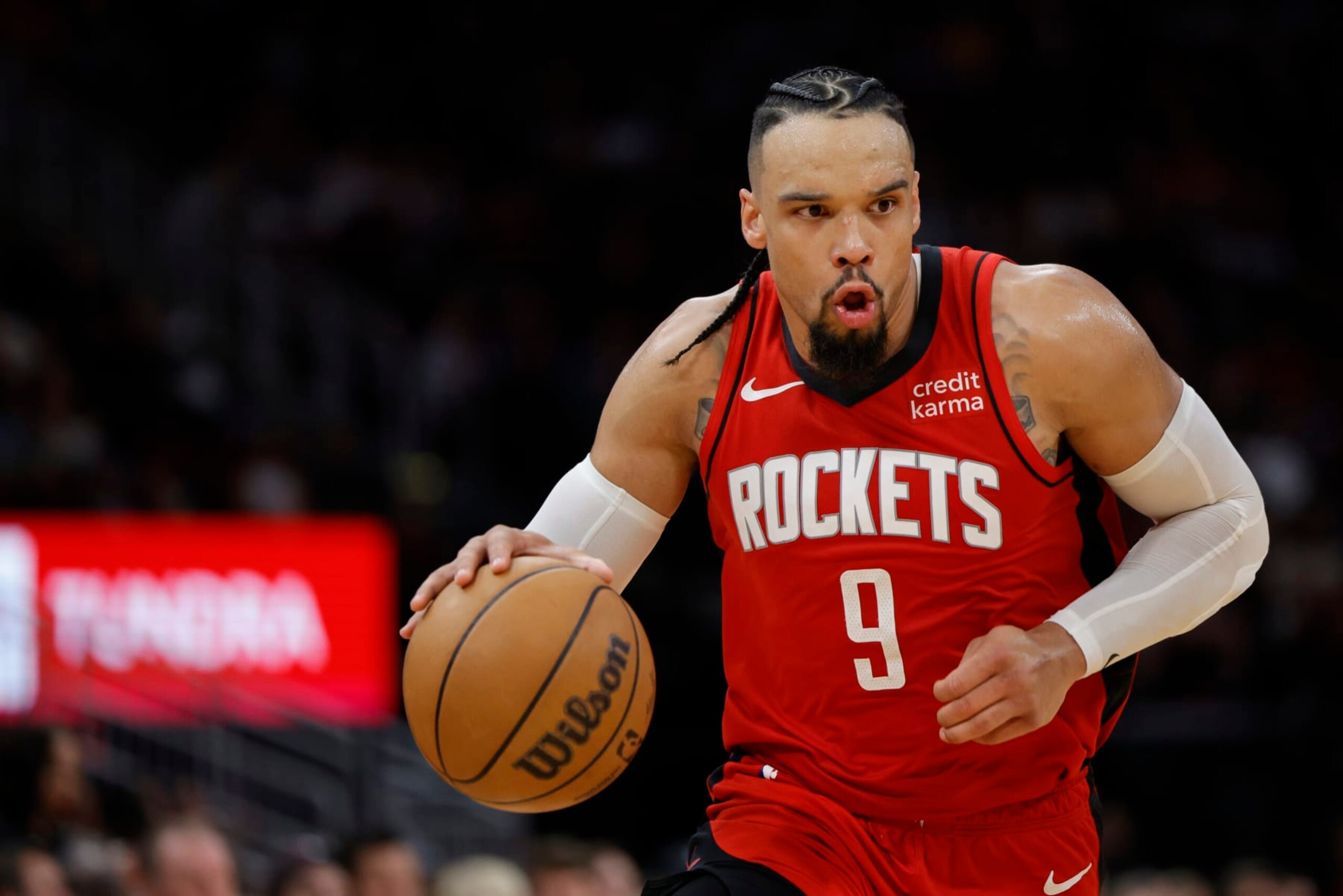 HOUSTON, TEXAS - NOVEMBER 06: Dillon Brooks #9 of the Houston Rockets controls the ball against the Sacramento Kings during the second half at Toyota Center on November 06, 2023 in Houston, Texas. (Photo by Carmen Mandato/Getty Images) HOUSTON, TEXAS - NOVEMBER 06: Dillon Brooks #9 of the Houston Rockets controls the ball against the Sacramento Kings during the second half at Toyota Center on November 06, 2023 in Houston, Texas. (Photo by Carmen Mandato/Getty Images)