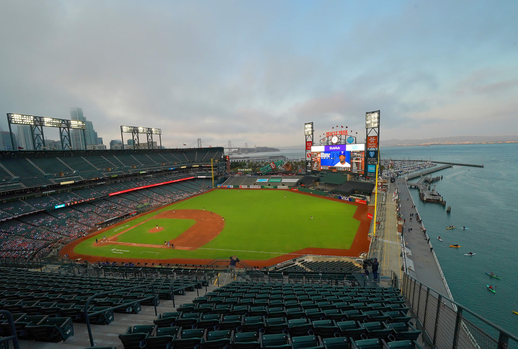 SAN FRANCISCO, CALIFORNIA - AUGUST 01: A detailed overview of inside the stadium of Oracle Park during an Major League Baseball game between the Texas Rangers and San Francisco Giants at Oracle Park on August 01, 2020 in San Francisco, California. (Photo by Thearon W. Henderson/Getty Images)