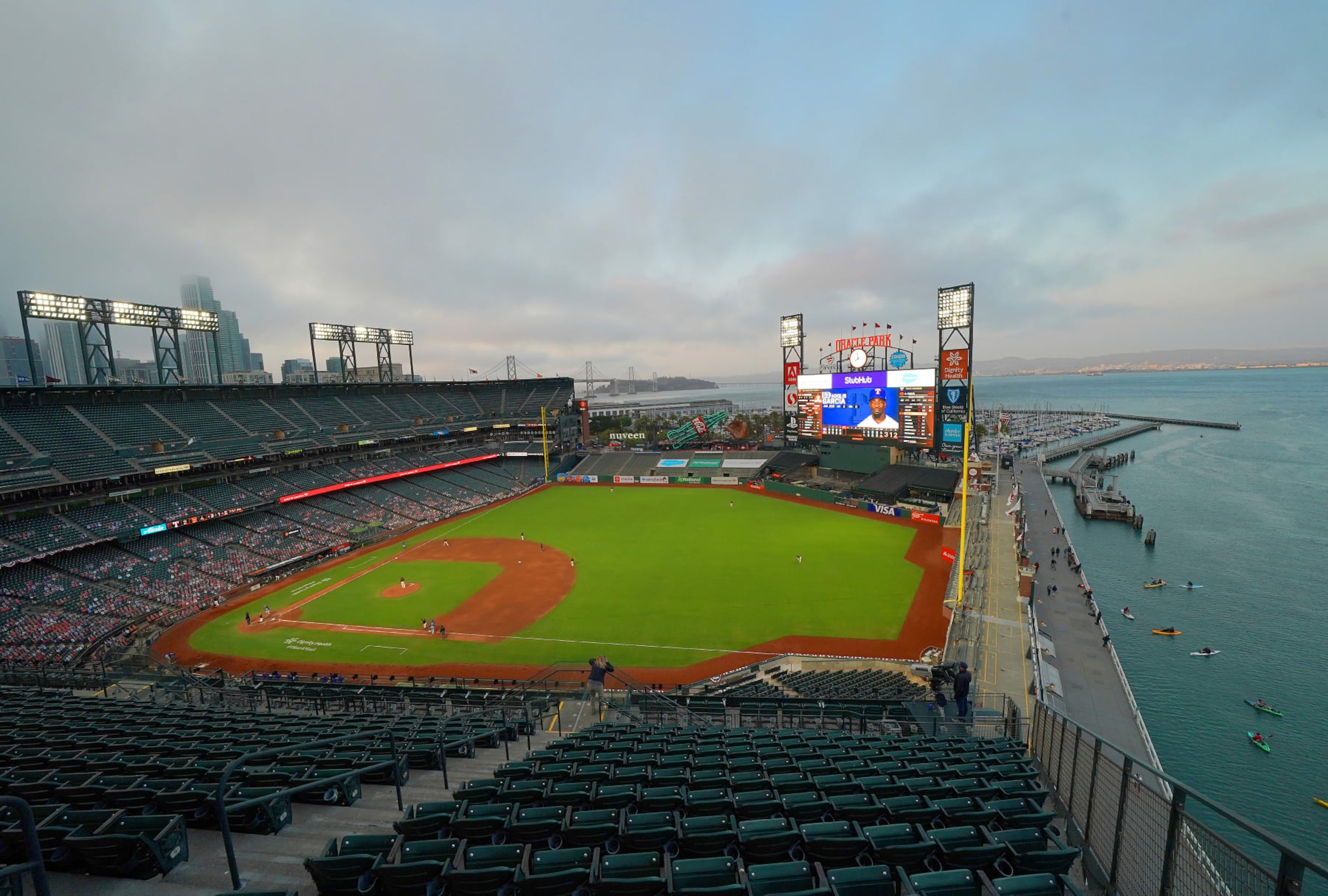 SAN FRANCISCO, CALIFORNIA - AUGUST 01: A detailed overview of inside the stadium of Oracle Park during an Major League Baseball game between the Texas Rangers and San Francisco Giants at Oracle Park on August 01, 2020 in San Francisco, California. (Photo by Thearon W. Henderson/Getty Images)