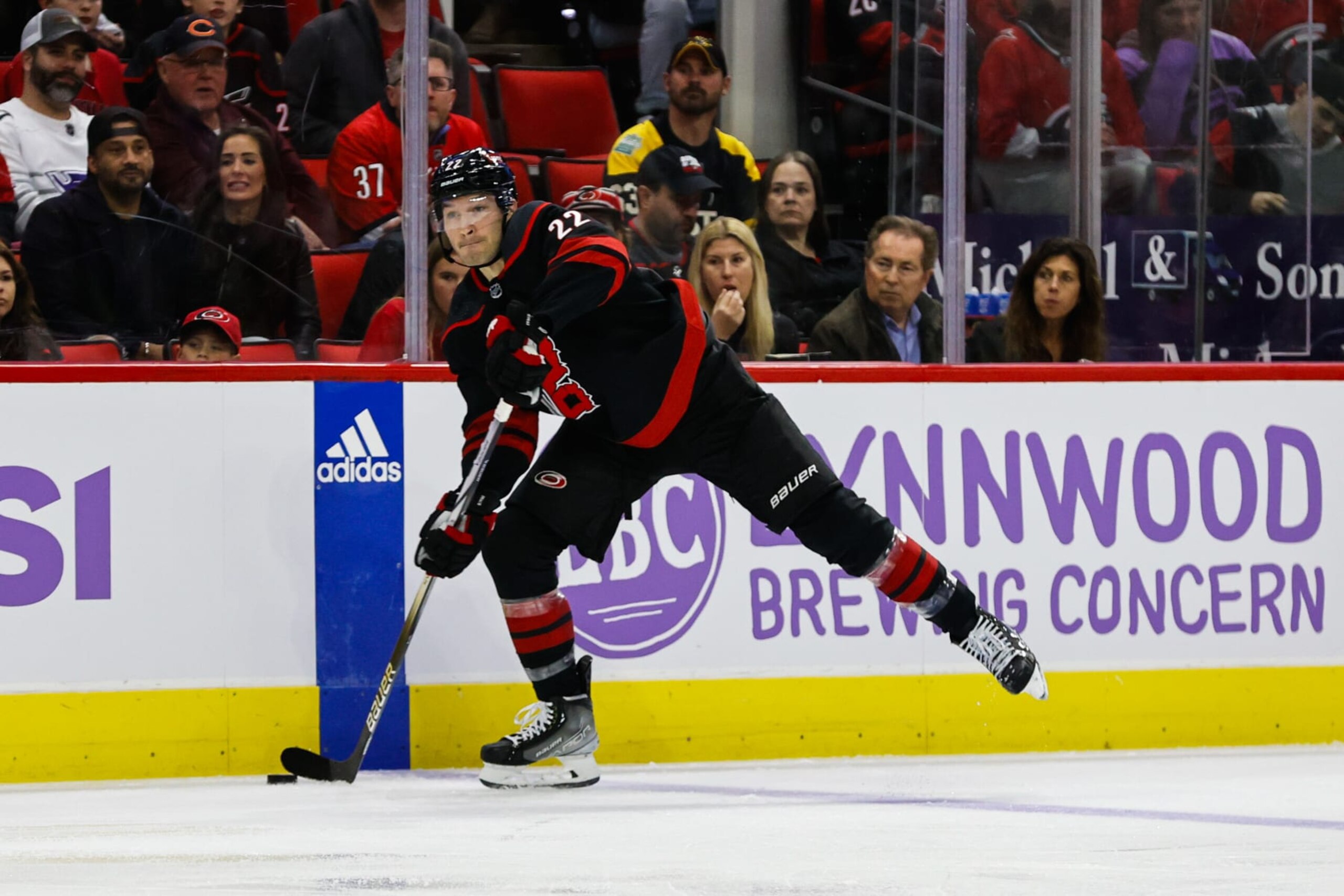 RALEIGH, NC - NOVEMBER 15: Brett Pesce #22 of the Carolina Hurricanes shoots the puck during the second period of the game against the Philadelphia Flyers at PNC Arena on November 15, 2023 in Raleigh, North Carolina. (Photo by Jaylynn Nash/Getty Images) RALEIGH, NC - NOVEMBER 15: Brett Pesce #22 of the Carolina Hurricanes shoots the puck during the second period of the game against the Philadelphia Flyers at PNC Arena on November 15, 2023 in Raleigh, North Carolina. (Photo by Jaylynn Nash/Getty Images)