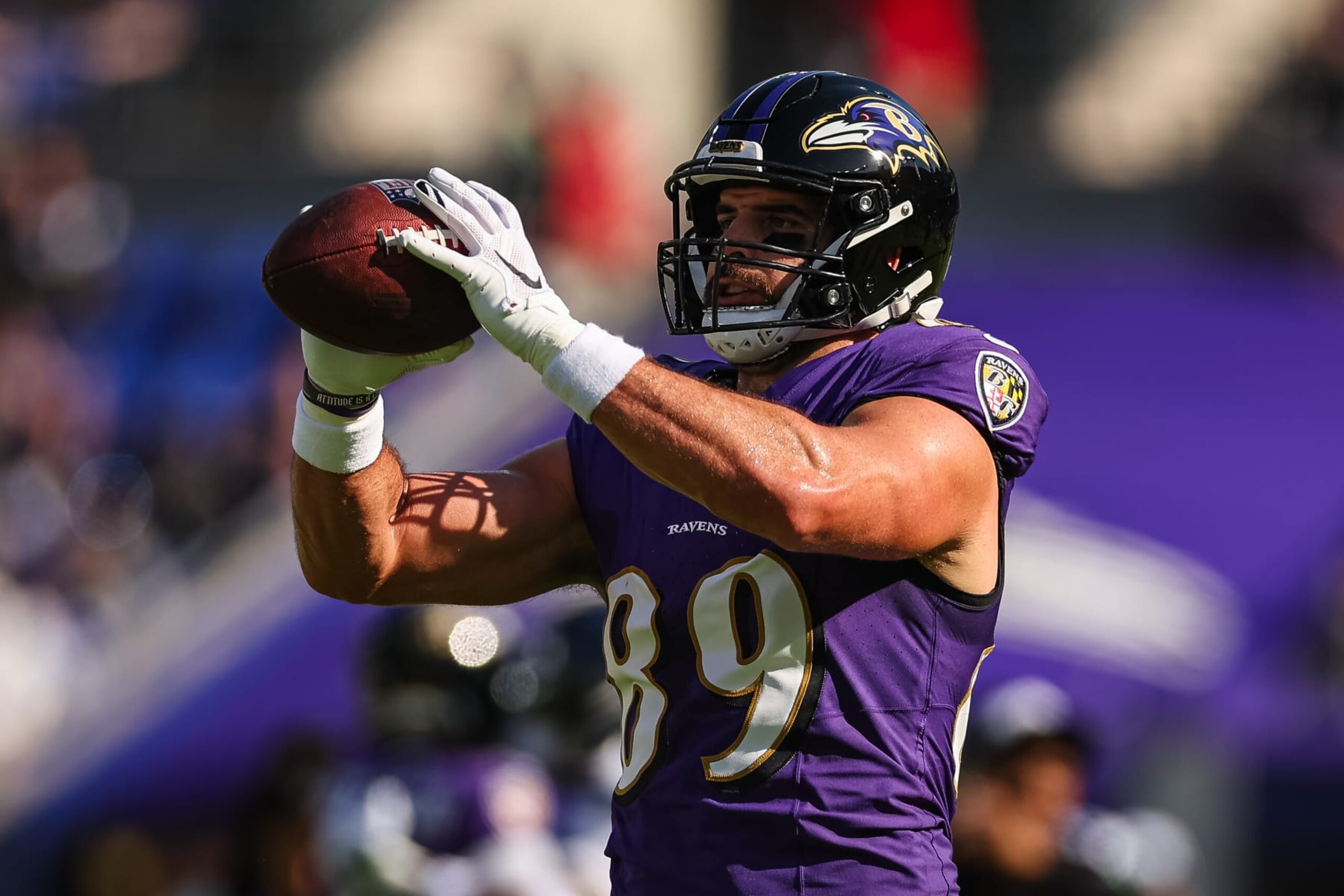 BALTIMORE, MD - NOVEMBER 05: Mark Andrews #89 of the Baltimore Ravens warms up before the game against the Seattle Seahawks at M&T Bank Stadium on November 5, 2023 in Baltimore, Maryland. (Photo by Scott Taetsch/Getty Images) BALTIMORE, MD - NOVEMBER 05: Mark Andrews #89 of the Baltimore Ravens warms up before the game against the Seattle Seahawks at M&T Bank Stadium on November 5, 2023 in Baltimore, Maryland. (Photo by Scott Taetsch/Getty Images)