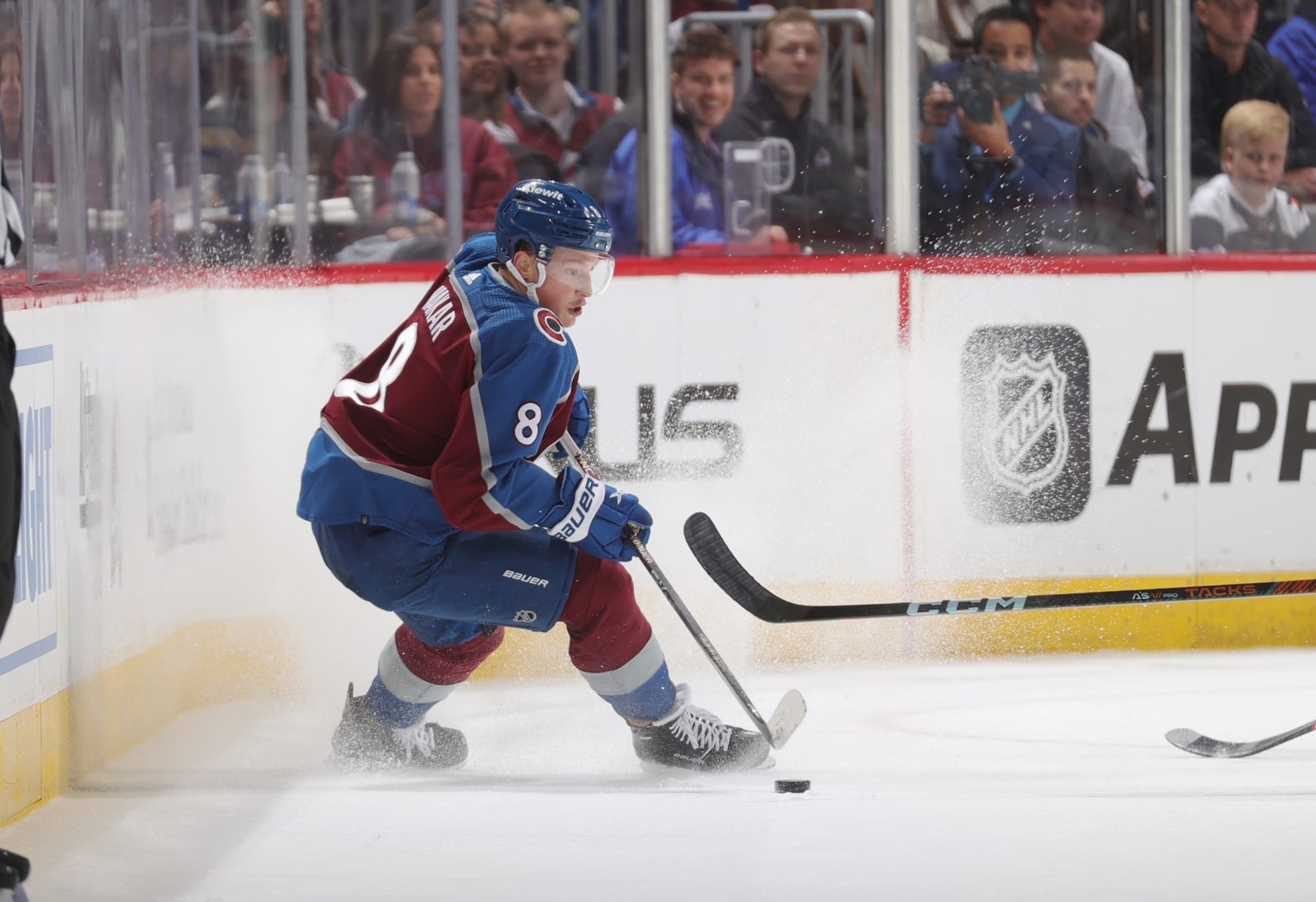 DENVER, COLORADO - NOVEMBER 15: Cale Makar #8 of the Colorado Avalanche skates against the Anaheim Ducks at Ball Arena on November 15, 2023 in Denver, Colorado. (Photo by Michael Martin/NHLI via Getty Images)