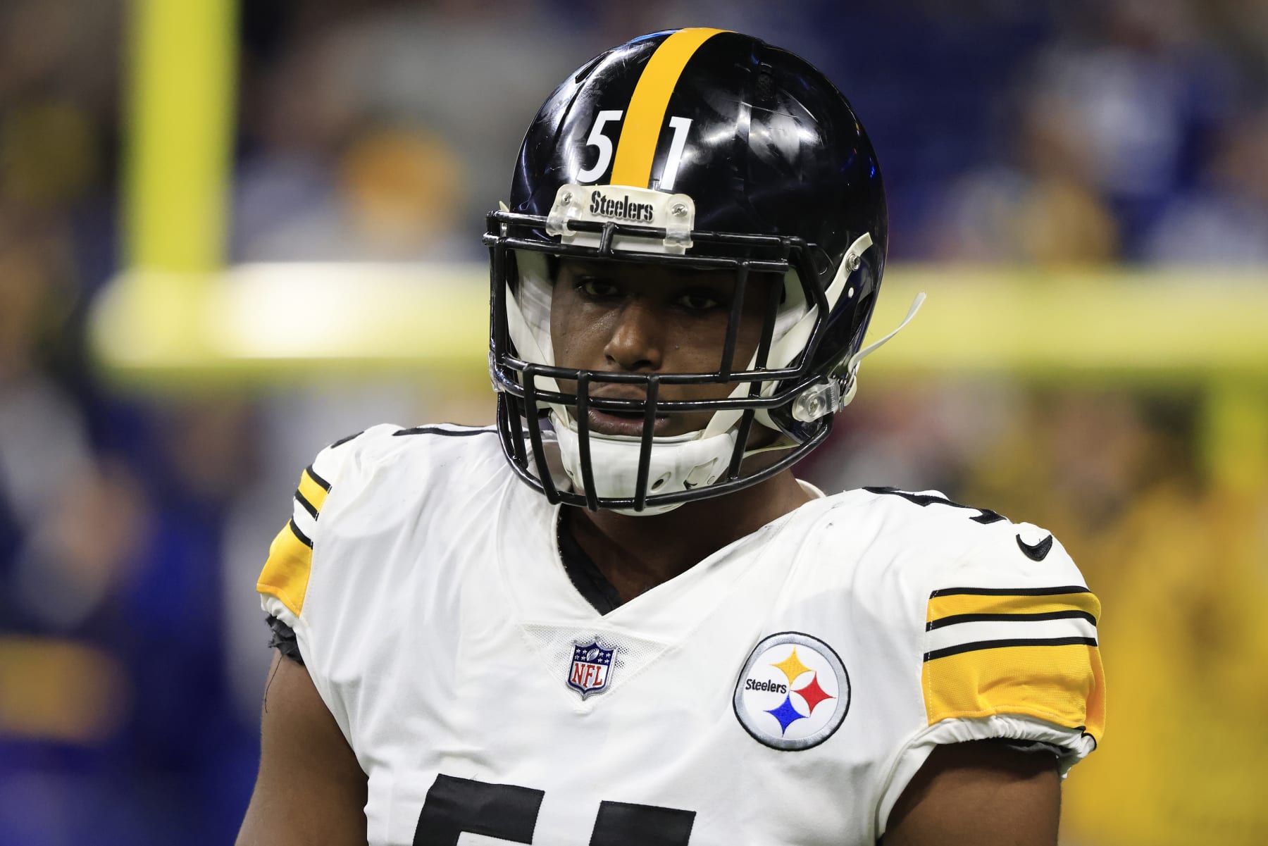 INDIANAPOLIS, INDIANA - NOVEMBER 28: Myles Jack #51 of the Pittsburgh Steelers warms up prior to the game against the Indianapolis Colts at Lucas Oil Stadium on November 28, 2022 in Indianapolis, Indiana. (Photo by Justin Casterline/Getty Images)