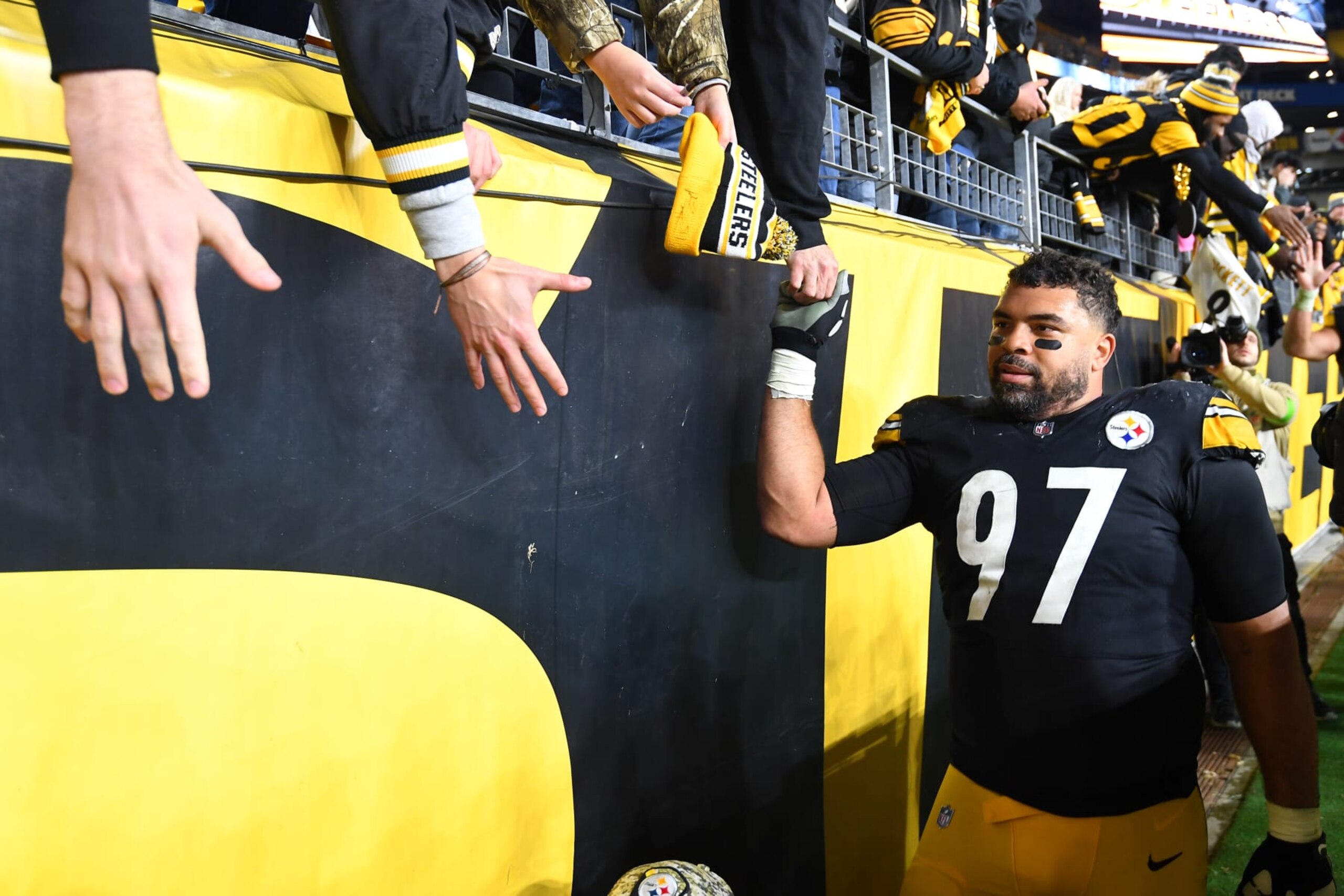 PITTSBURGH, PENNSYLVANIA - NOVEMBER 02: Cameron Heyward #97 of the Pittsburgh Steelers walks off the field after a win over the Tennessee Titans at Acrisure Stadium on November 02, 2023 in Pittsburgh, Pennsylvania. (Photo by Joe Sargent/Getty Images)