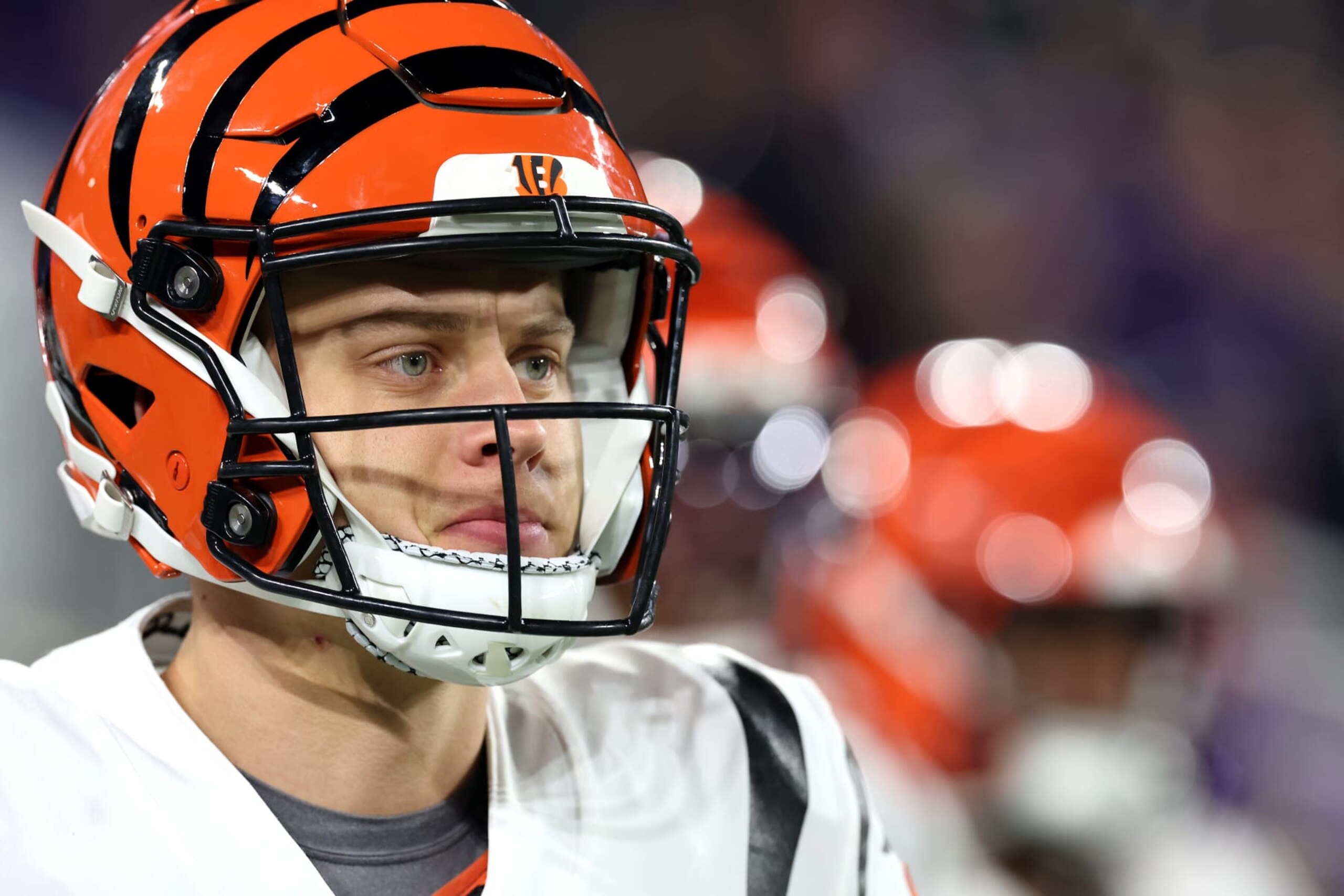 BALTIMORE, MARYLAND - NOVEMBER 16: Quarterback Joe Burrow #9 of the Cincinnati Bengals takes the field before the start of the Bengals and Baltimore Ravens game at M&T Bank Stadium on November 16, 2023 in Baltimore, Maryland. (Photo by Rob Carr/Getty Images)