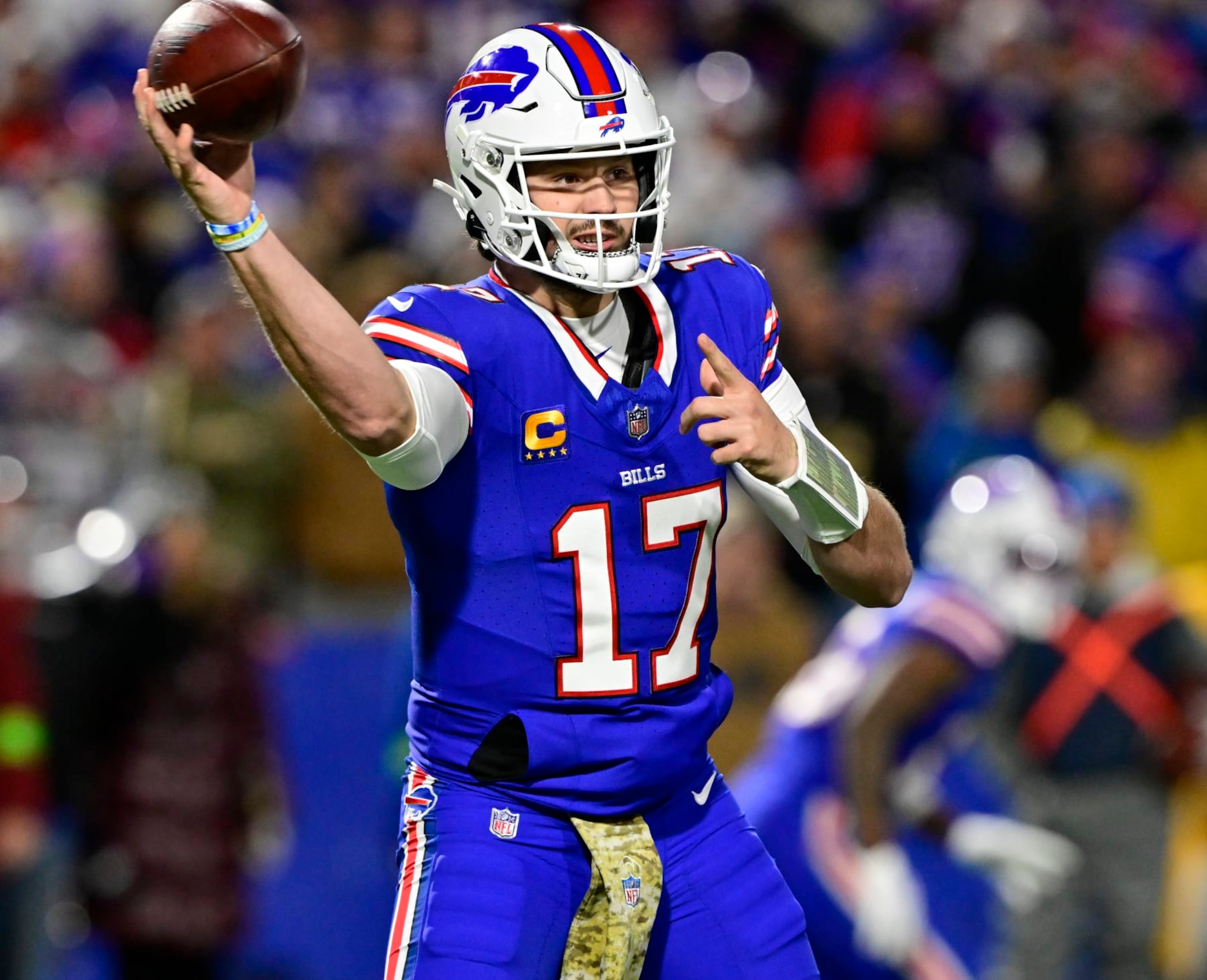 ORCHARD PARK, NY - NOVEMBER 13: Buffalo Bills quarterback Josh Allen (17) in the first quarter against the Denver Broncos at Highmark Stadium November 13, 2023. (Photo by Andy Cross/MediaNews Group/The Denver Post via Getty Images)