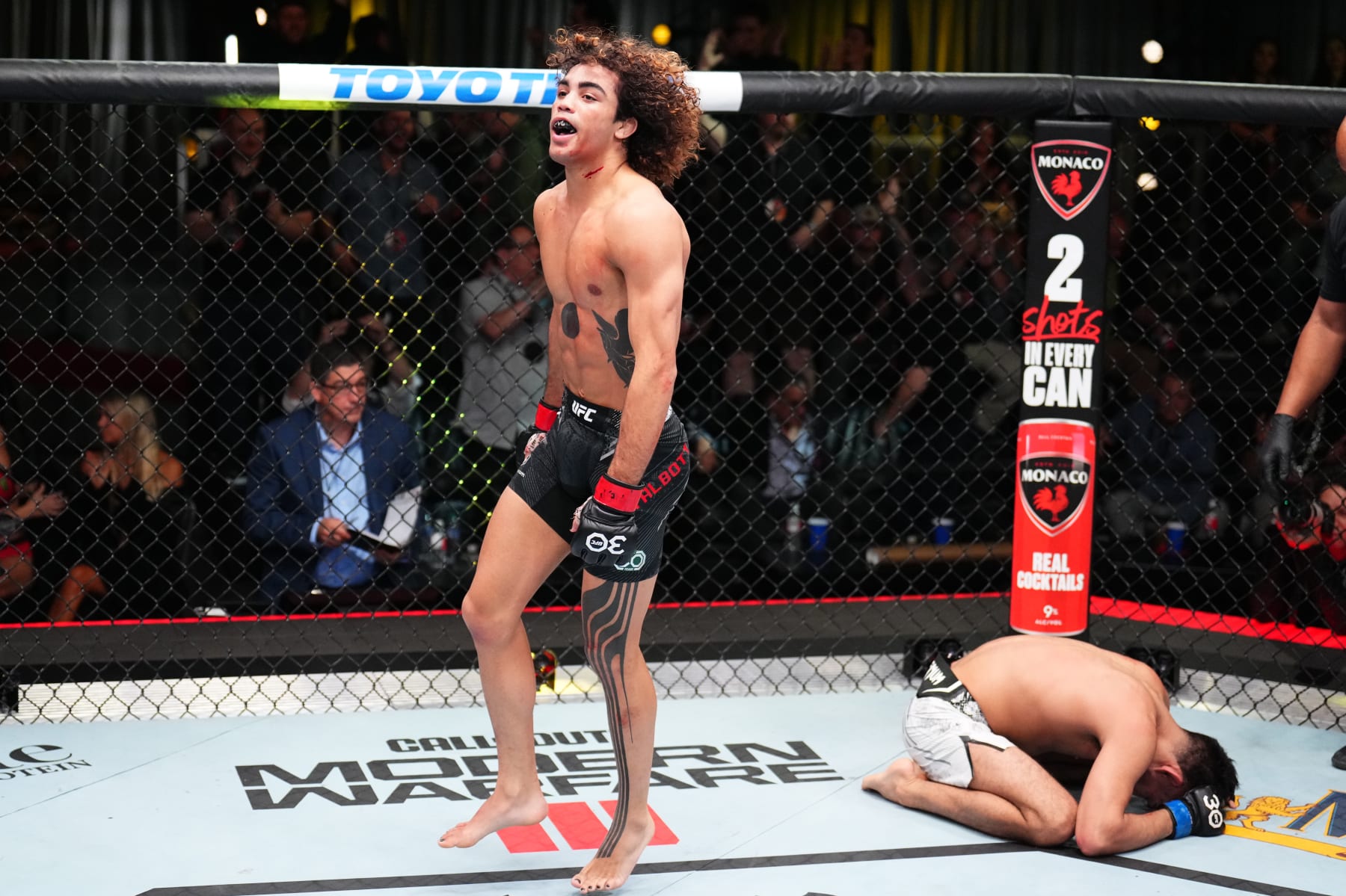 LAS VEGAS, NEVADA - NOVEMBER 18: Payton Talbott reacts after his victory against Nick Aguirre in a bantamweight fight during the UFC Fight Night event at UFC APEX on November 18, 2023 in Las Vegas, Nevada. (Photo by Chris Unger/Zuffa LLC via Getty Images)