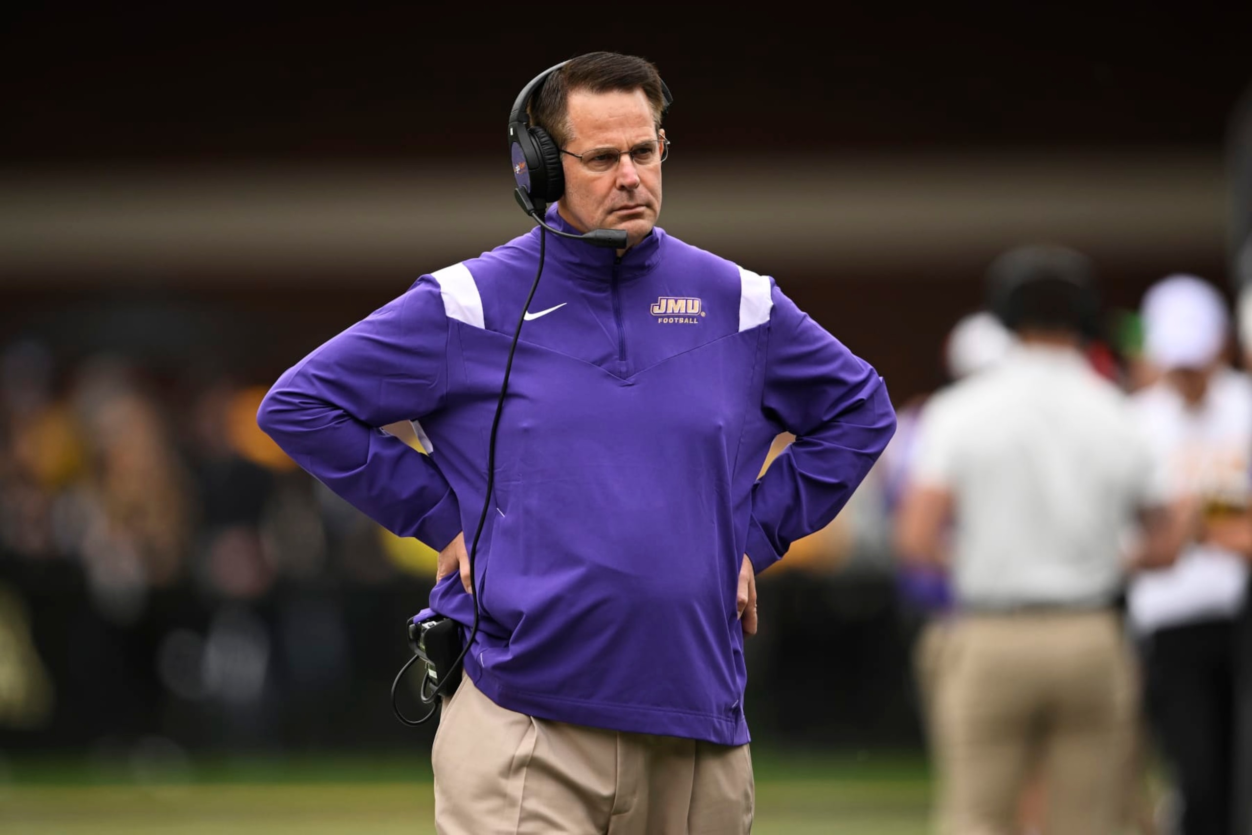 BOONE, NORTH CAROLINA - SEPTEMBER 24: Head coach Curt Cignetti of the James Madison Dukes stands on the field during the first quarter against the Appalachian State Mountaineers at Kidd Brewer Stadium on September 24, 2022 in Boone, North Carolina. (Photo by Eakin Howard/Getty Images) BOONE, NORTH CAROLINA - SEPTEMBER 24: Head coach Curt Cignetti of the James Madison Dukes stands on the field during the first quarter against the Appalachian State Mountaineers at Kidd Brewer Stadium on September 24, 2022 in Boone, North Carolina. (Photo by Eakin Howard/Getty Images)