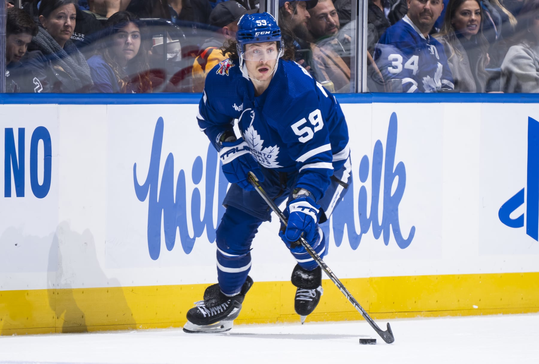 TORONTO, ON - NOVEMBER 11: Tyler Bertuzzi #59 of Toronto Maple Leafs skates against the Vancouver Canucks during the third period at the Scotiabank Arena on November 11, 2023 in Toronto, Ontario, Canada. (Photo by Mark Blinch/NHLI via Getty Images)