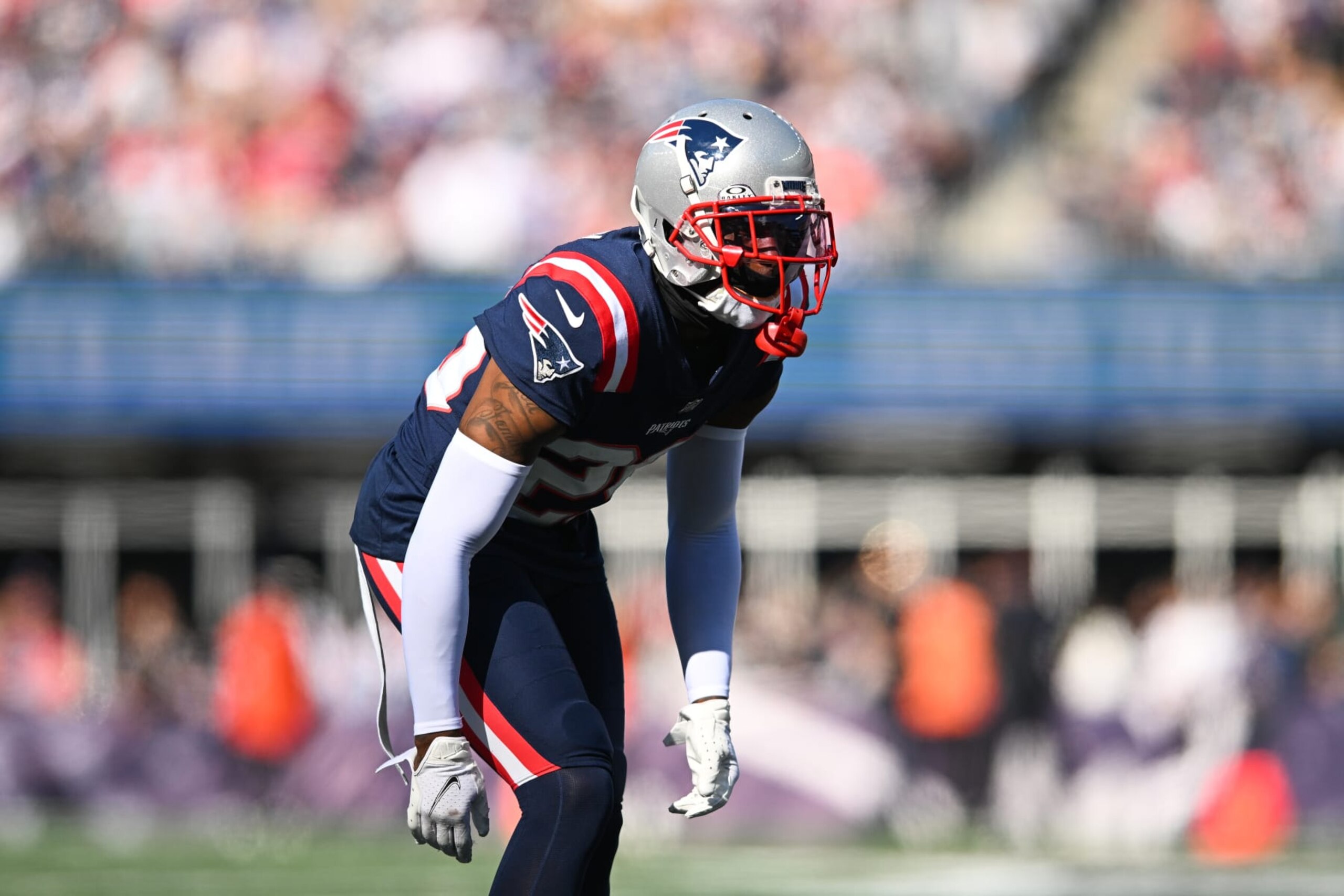 FOXBORO, MA - OCTOBER 8: J.C. Jackson #29 of the New England Patriots lines up before the snap during the second half against the New Orleans Saints at Gillette Stadium on October 8, 2023 in Foxboro, Massachusetts. (Photo by Kathryn Riley/Getty Images) FOXBORO, MA - OCTOBER 8: J.C. Jackson #29 of the New England Patriots lines up before the snap during the second half against the New Orleans Saints at Gillette Stadium on October 8, 2023 in Foxboro, Massachusetts. (Photo by Kathryn Riley/Getty Images)