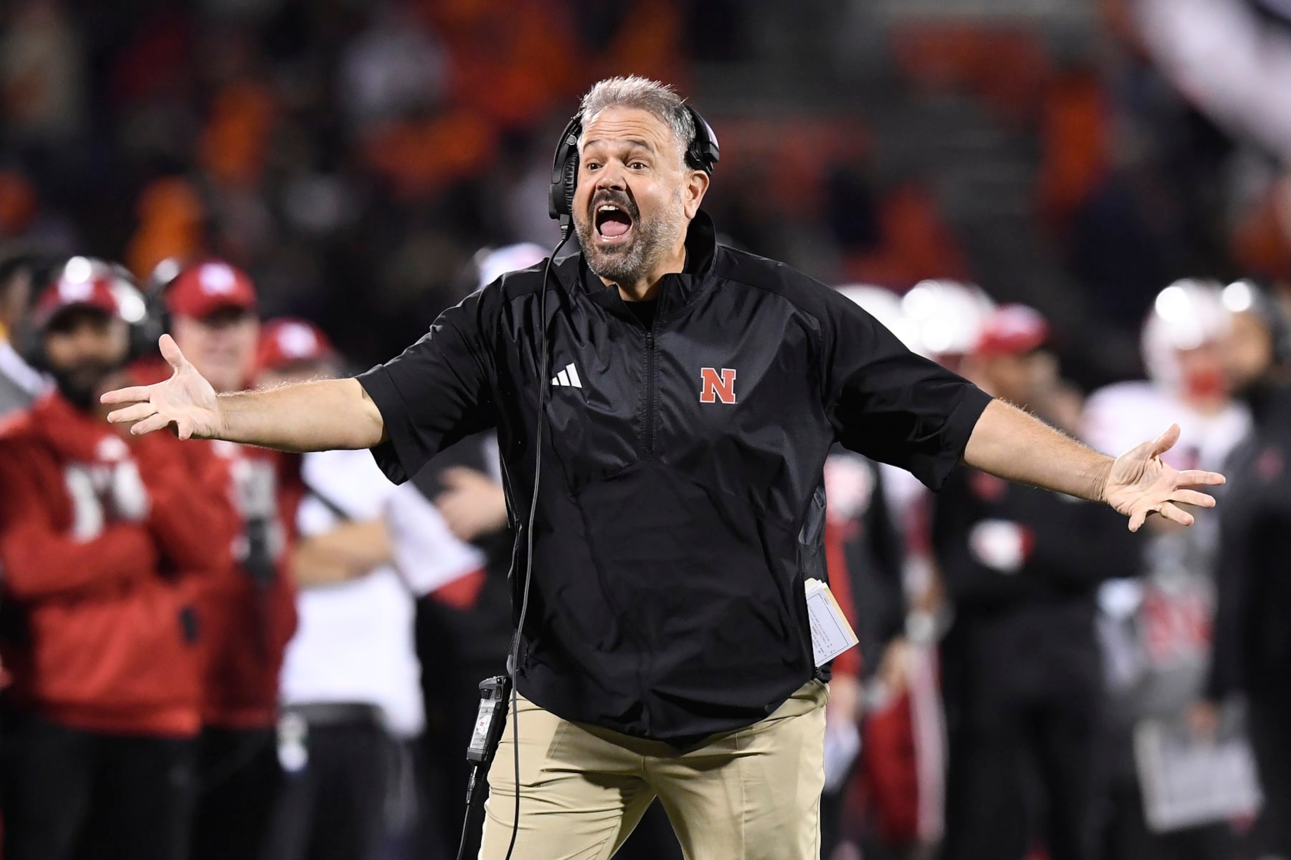CHAMPAIGN, IL - OCTOBER 06: Nebraska Cornhuskers Head Coach Matt Rhule reacts during the college football game between the Nebraska Cornhuskers and the Illinois Fighting Illini on October 6, 2023, at Memorial Stadium in Champaign, Illinois. (Photo by Michael Allio/Icon Sportswire via Getty Images)