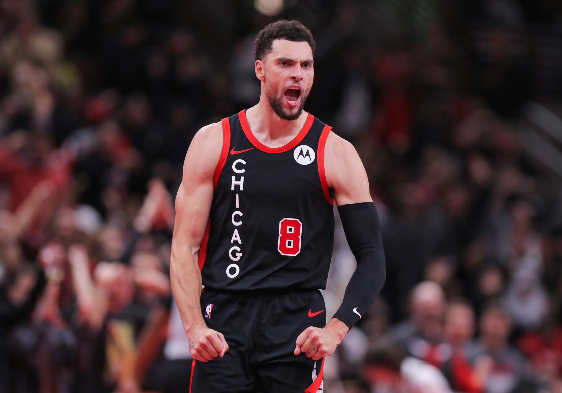 CHICAGO, IL - NOVEMBER 17: Zach LaVine #8 of the Chicago Bulls reacts after a3-point basket against the Orlando Magic in the second half of the NBA In-Season Tournament at the United Center on November 17, 2023 in Chicago, Illinois.(Photo by Melissa Tamez/Icon Sportswire via Getty Images)