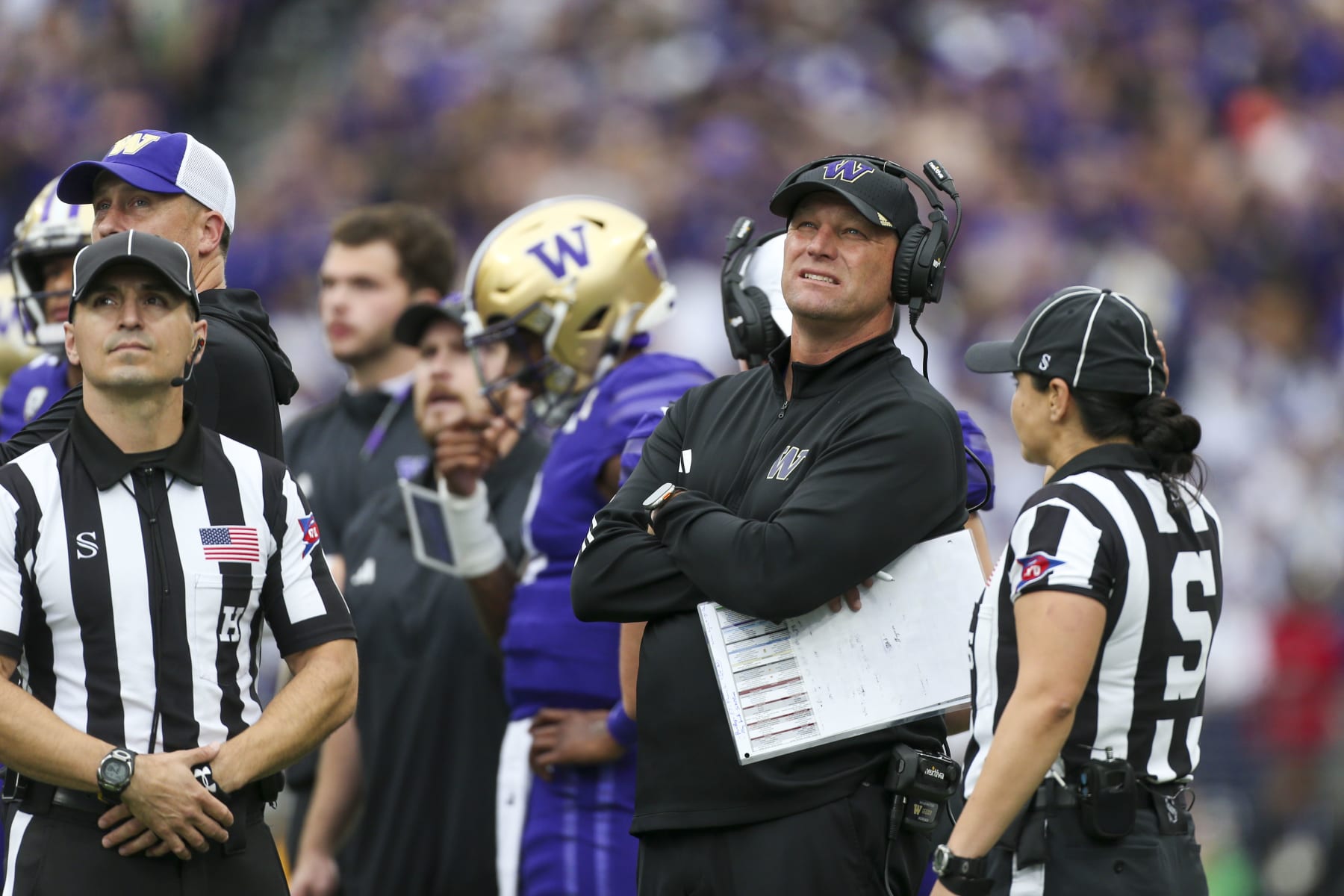 SEATTLE, WA - OCTOBER 14:  Washington head coach Kalen DeBoer during a college football game between the Washington Huskies and the Oregon Ducks on October 14, 2023 at Husky Stadium in Seattle, WA. (Photo by Jesse Beals/Icon Sportswire via Getty Images)