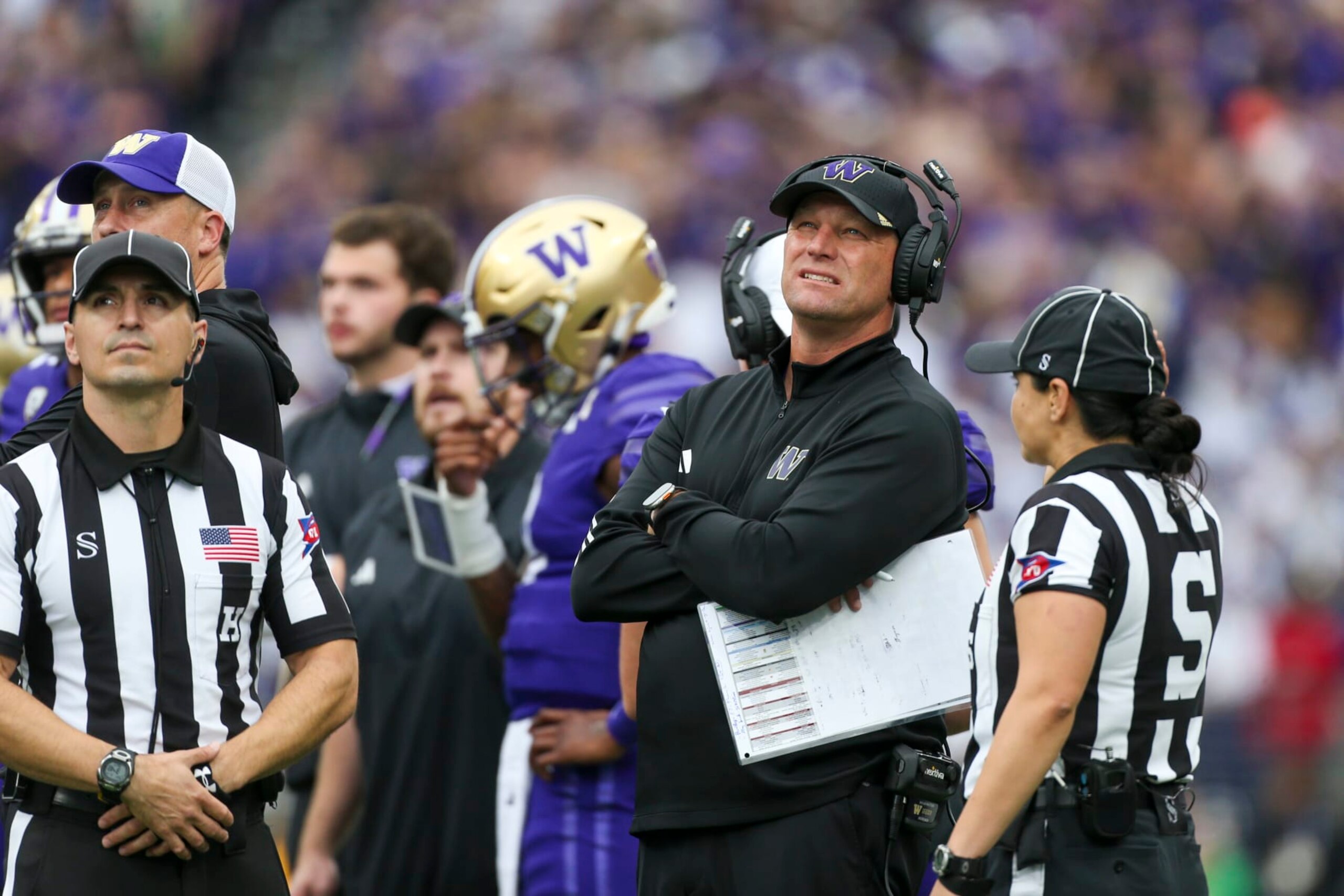 SEATTLE, WA - OCTOBER 14:  Washington head coach Kalen DeBoer during a college football game between the Washington Huskies and the Oregon Ducks on October 14, 2023 at Husky Stadium in Seattle, WA. (Photo by Jesse Beals/Icon Sportswire via Getty Images)