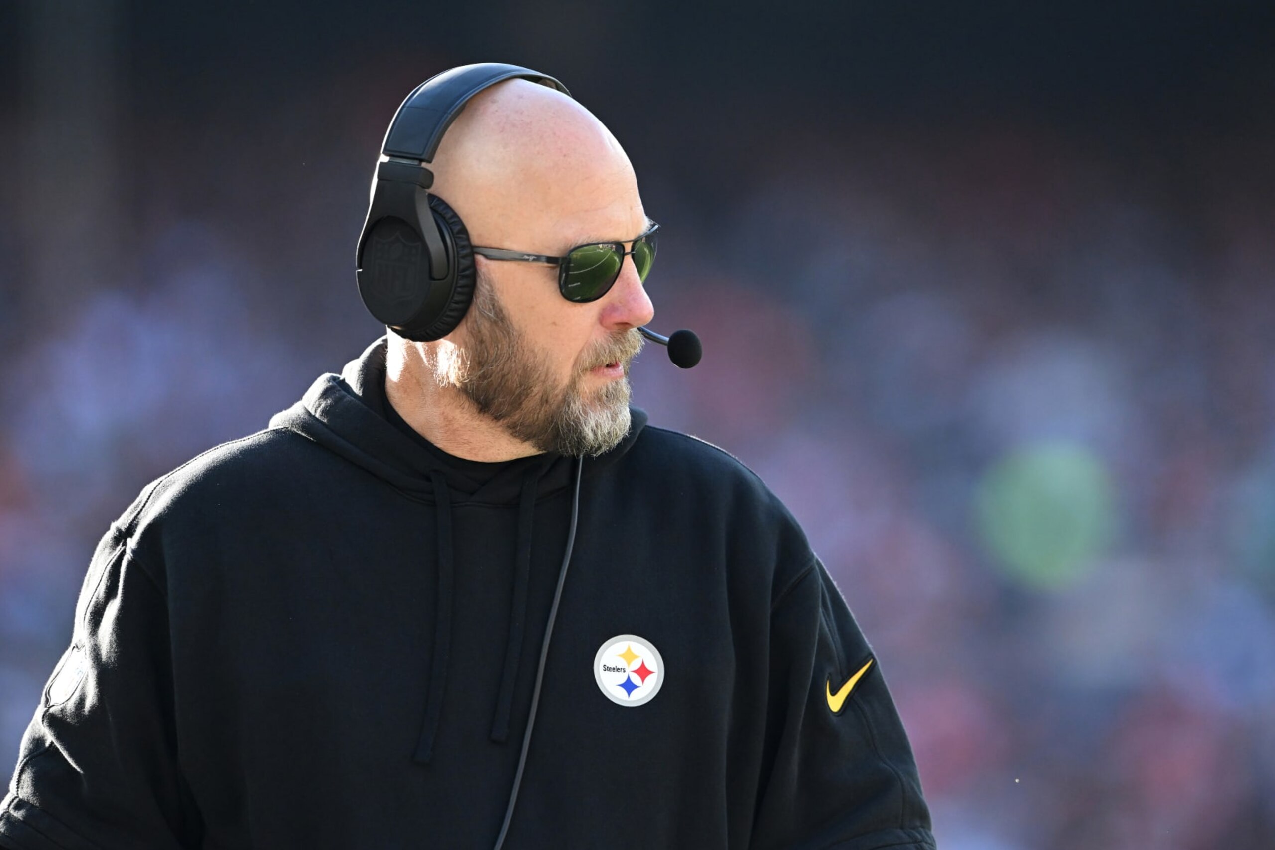 CLEVELAND, OHIO - NOVEMBER 19: Offensive coordinator Matt Canada of the Pittsburgh Steelers looks on in the third quarter against the Cleveland Browns at Cleveland Browns Stadium on November 19, 2023 in Cleveland, Ohio. (Photo by Nick Cammett/Getty Images)