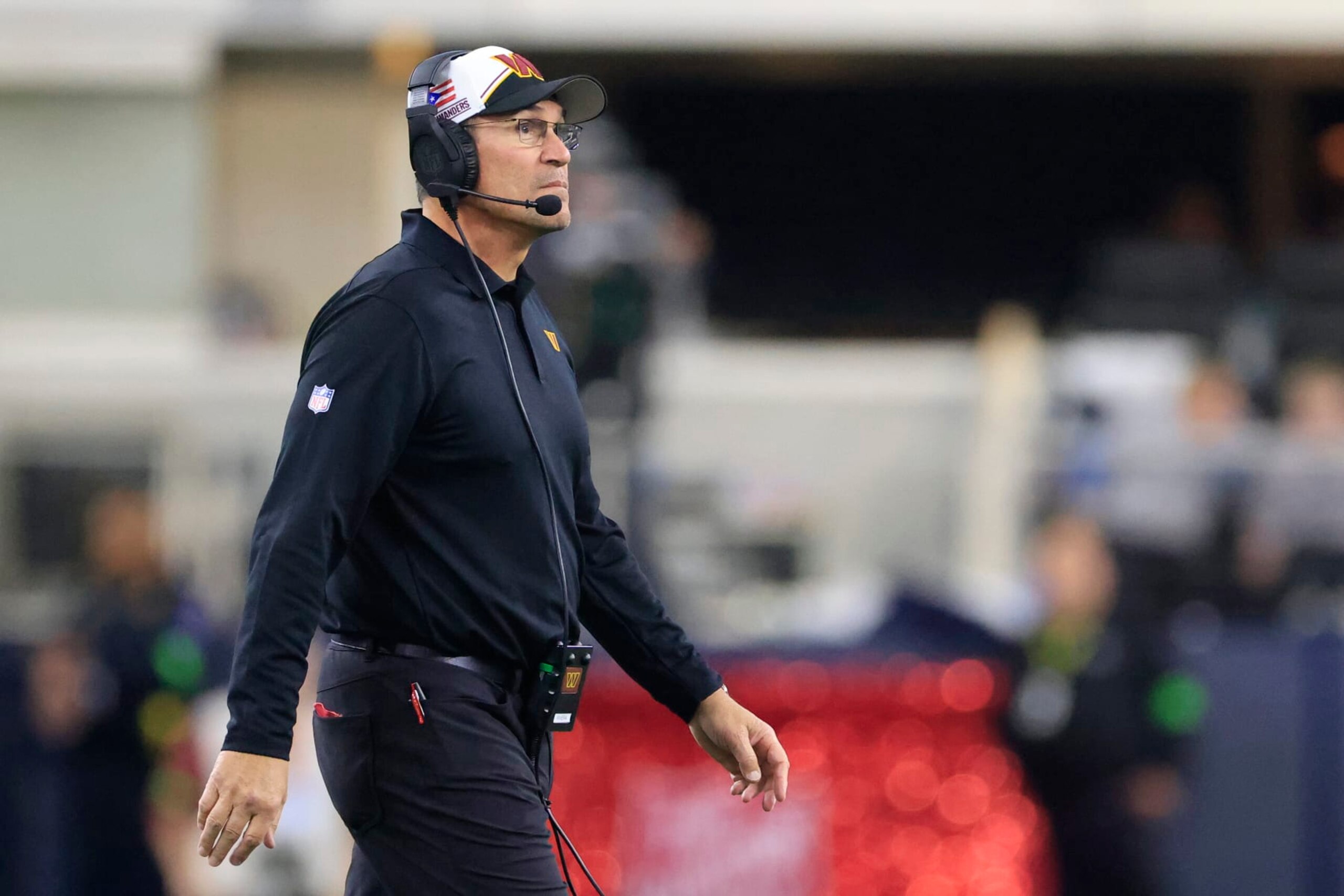 ARLINGTON, TEXAS - NOVEMBER 23: Head coach Ron Rivera of the Washington Commanders looks on in the game against the Dallas Cowboys during the second quarter at AT&T Stadium on November 23, 2023 in Arlington, Texas. (Photo by Ron Jenkins/Getty Images)