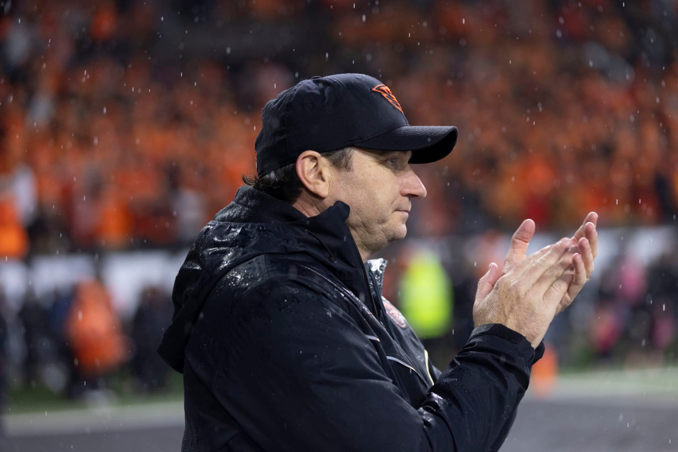 CORVALLIS, OREGON - NOVEMBER 18: Oregon State Beavers Head Coach Johnathan Smith walks on the field before their game against the Washington Huskies at Reser Stadium on November 18, 2023 in Corvallis, Oregon. (Photo by Tom Hauck/Getty Images)