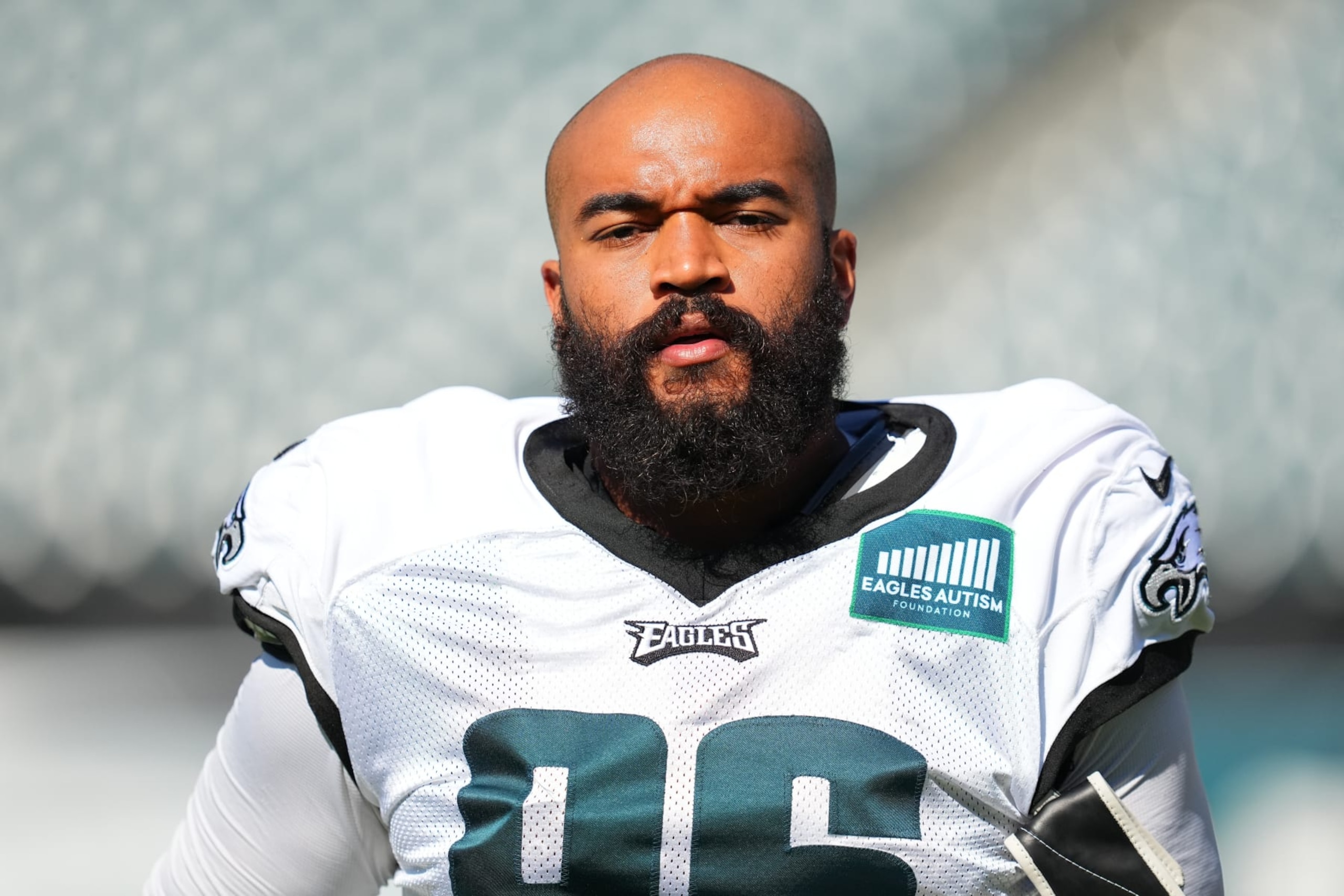 PHILADELPHIA, PENNSYLVANIA - AUGUST 9: Derek Barnett #96 of the Philadelphia Eagles looks on during Training Camp at Lincoln Financial Field on August 9, 2023 in Philadelphia, Pennsylvania. (Photo by Mitchell Leff/Getty Images) PHILADELPHIA, PENNSYLVANIA - AUGUST 9: Derek Barnett #96 of the Philadelphia Eagles looks on during Training Camp at Lincoln Financial Field on August 9, 2023 in Philadelphia, Pennsylvania. (Photo by Mitchell Leff/Getty Images)