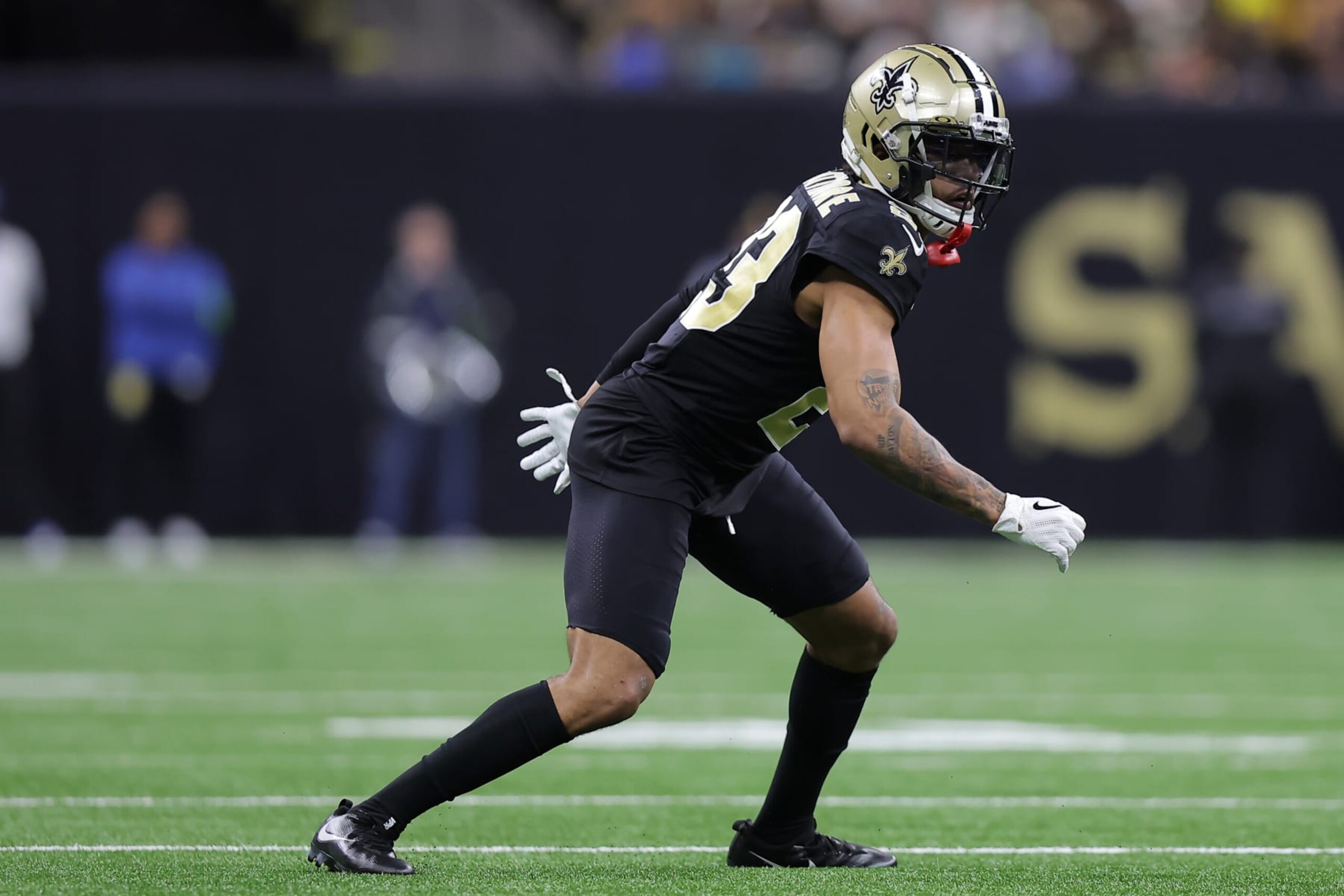 NEW ORLEANS, LOUISIANA - OCTOBER 19: Marshon Lattimore #23 of the New Orleans Saints in action against the Jacksonville Jaguars during a game at the Caesars Superdome on October 19, 2023 in New Orleans, Louisiana. (Photo by Jonathan Bachman/Getty Images)