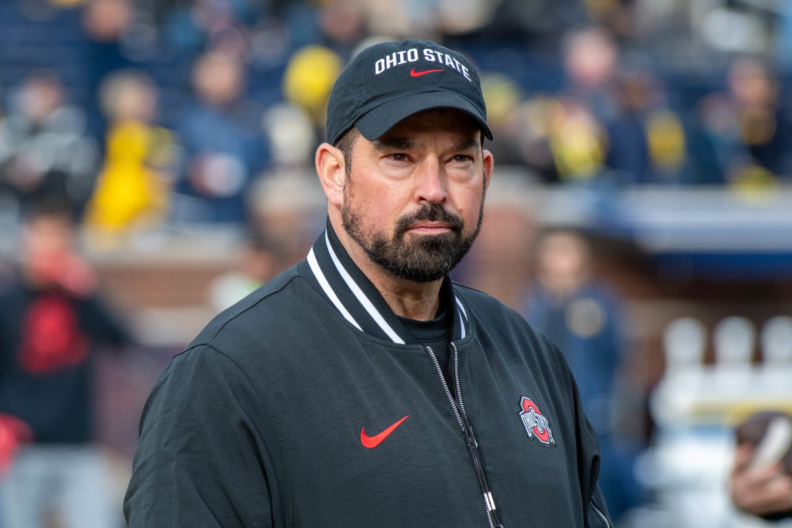 ANN ARBOR, MICHIGAN - NOVEMBER 25: Head Football Coach Ryan Day of the Ohio State Buckeyes is seen during warmups before a college football game against the Michigan Wolverines at Michigan Stadium on November 25, 2023 in Ann Arbor, Michigan. (Photo by Aaron J. Thornton/Getty Images)