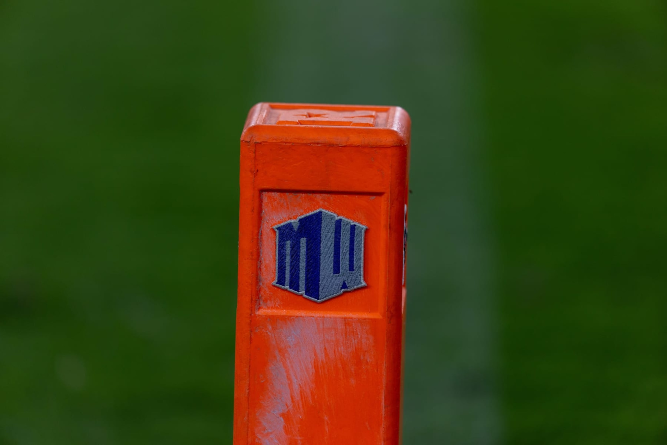 SAN DIEGO, CALIFORNIA - SEPTEMBER 9: A Mountain West logo on an end Zone pylon during a game between the San Diego State Aztecs and the UCLA Bruins  at Snapdragon Stadium on September 9, 2023 in San Diego, California. (Photo by Tom Hauck/Getty Images)