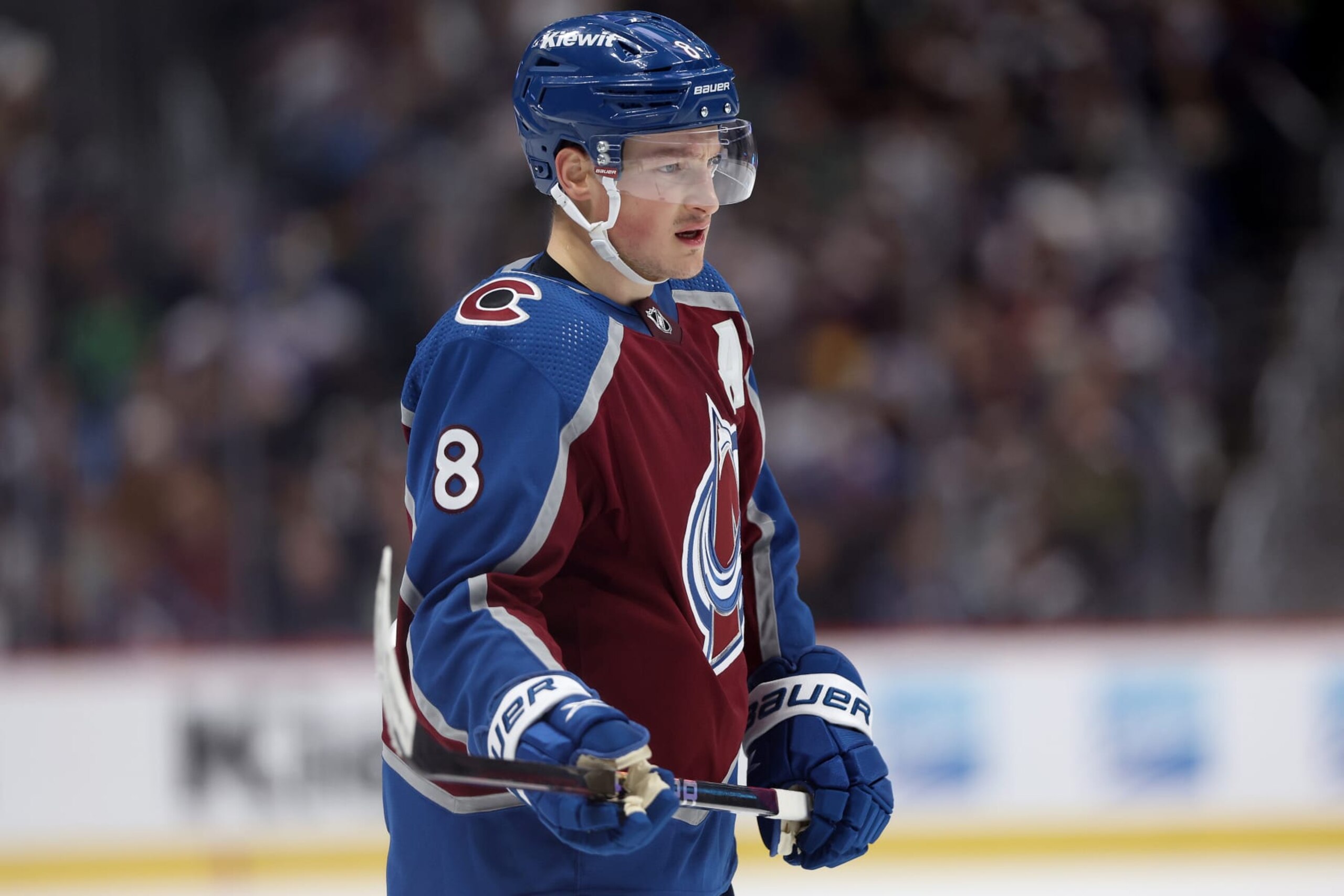 DENVER, COLORADO - NOVEMBER 25: Cale Makar #8 of the Colorado Avalanche plays the Calgary Flames in the second period at Ball Arena on November 25, 2023 in Denver, Colorado. (Photo by Matthew Stockman/Getty Images)