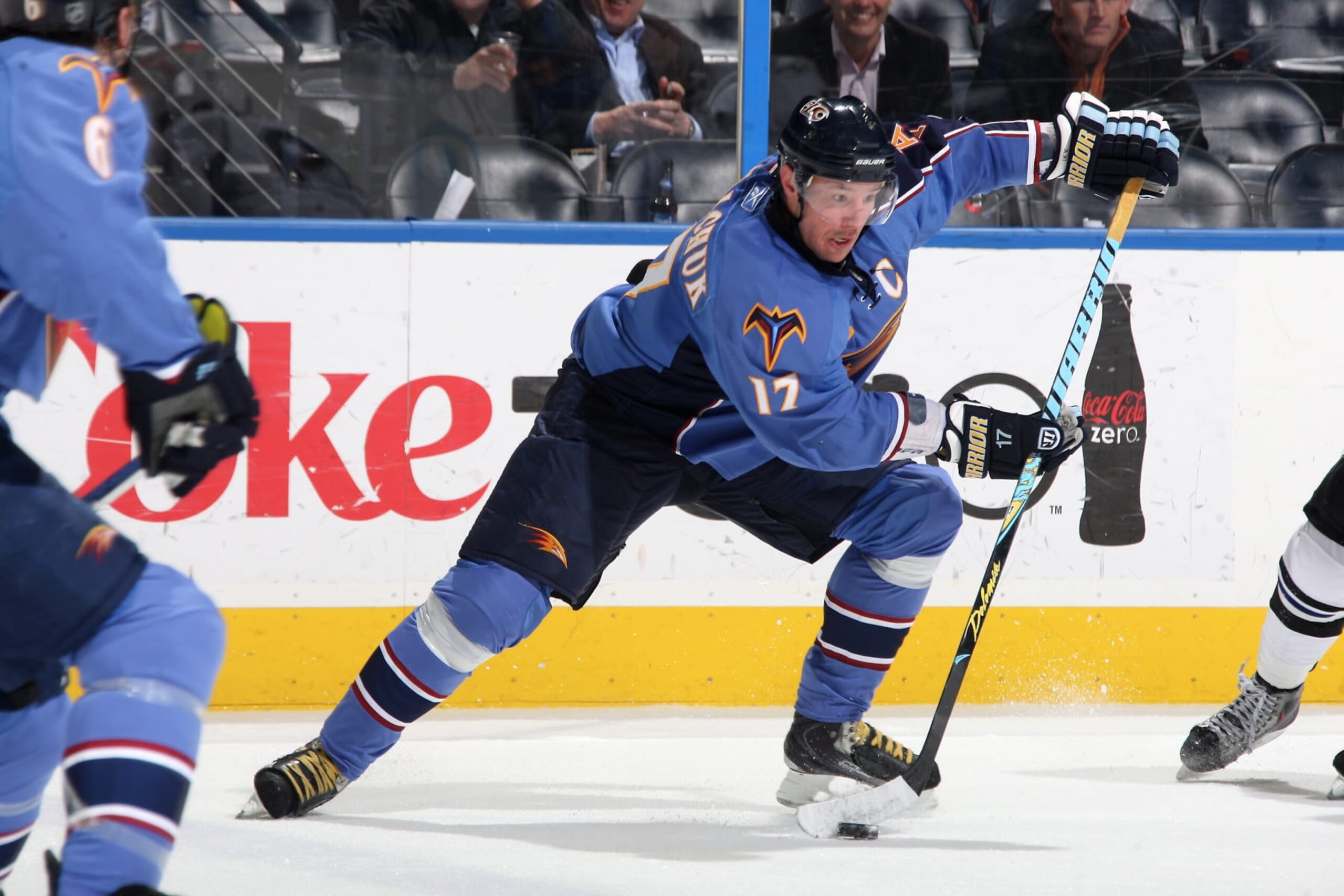 ATLANTA - FEBRUARY 2: Ilya Kovalchuk #17 of the Atlanta Thrashers carries the puck against the Tampa Bay Lightning at Philips Arena on February 2, 2010 in Atlanta, Georgia. (Photo by Scott Cunningham/NHLI via Getty Images)