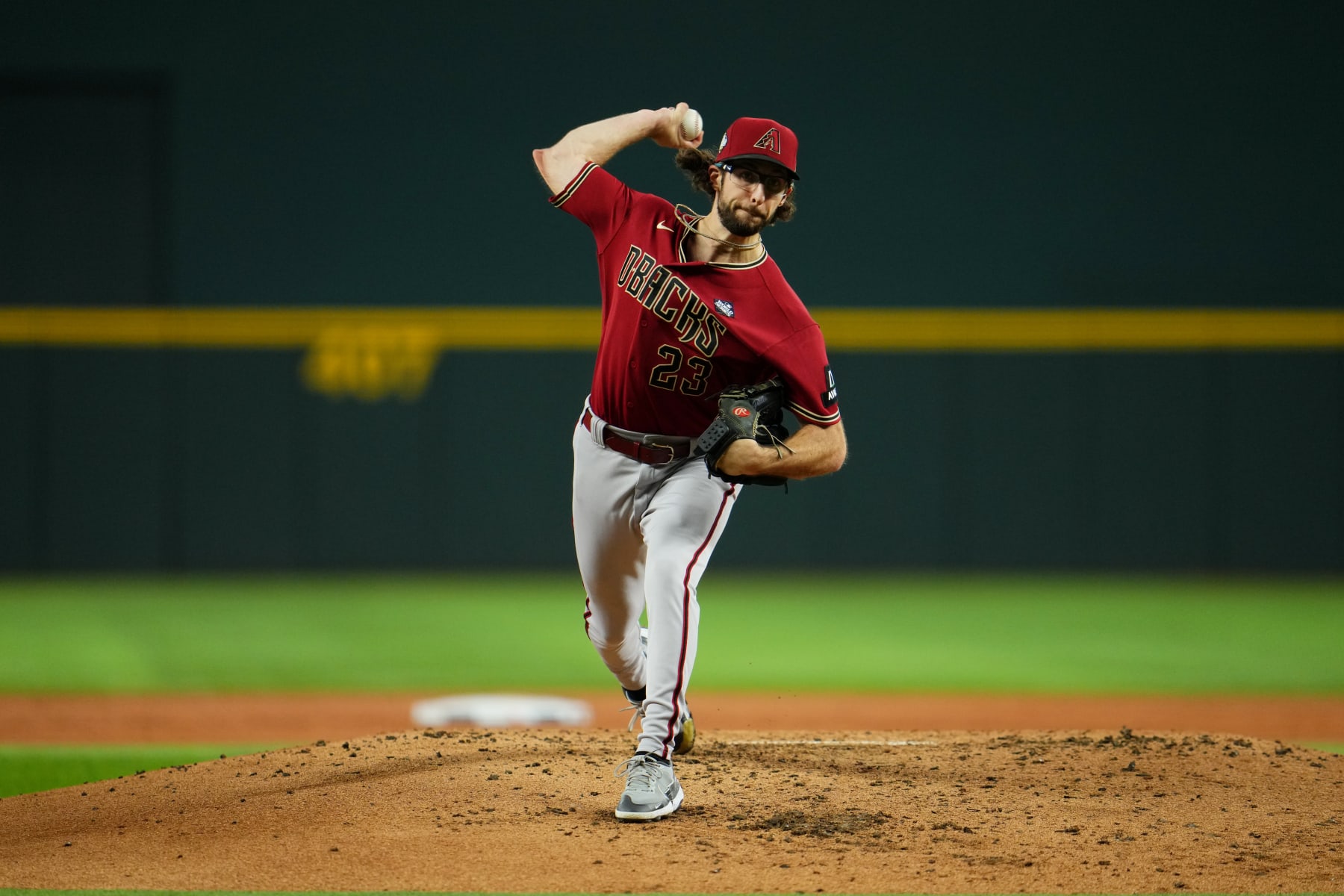 ARLINGTON, TX - OCTOBER 27: Zac Gallen #23 of the Arizona Diamondbacks pitches during Game 1 of the 2023 World Series between the Arizona Diamondbacks and the Texas Rangers at Globe Life Field on Friday, October 27, 2023 in Arlington, Texas. (Photo by Cooper Neill/MLB Photos via Getty Images)