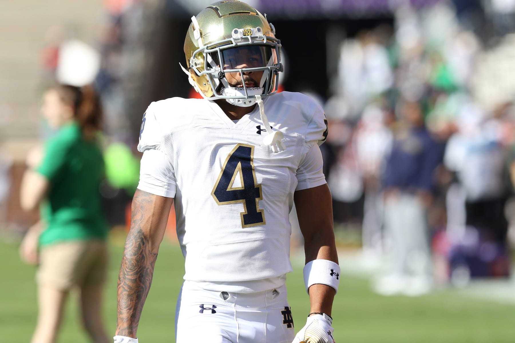 CLEMSON, SC - NOVEMBER 04:  Notre Dame Fighting Irish wide receiver Chris Tyree (4) during a college football game between the Notre Dame Fighting Irish and the Clemson Tigers at Clemson Memorial stadium on November 4, 2023 at Clemson, S.C. (Photo by John Byrum/Icon Sportswire via Getty Images)