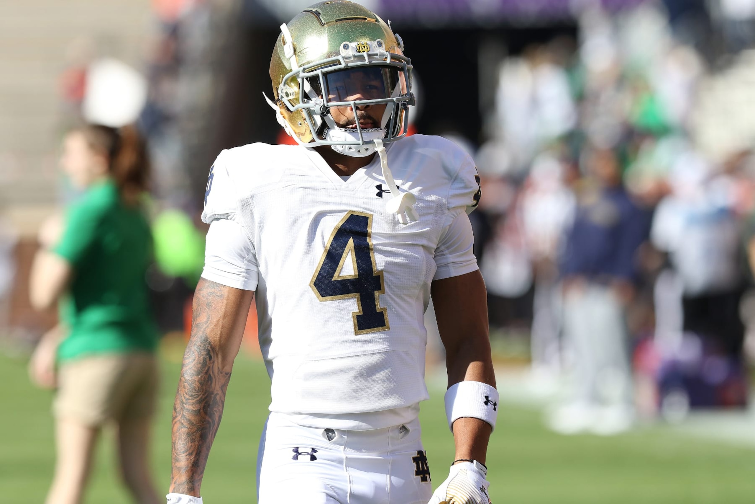CLEMSON, SC - NOVEMBER 04:  Notre Dame Fighting Irish wide receiver Chris Tyree (4) during a college football game between the Notre Dame Fighting Irish and the Clemson Tigers at Clemson Memorial stadium on November 4, 2023 at Clemson, S.C. (Photo by John Byrum/Icon Sportswire via Getty Images)