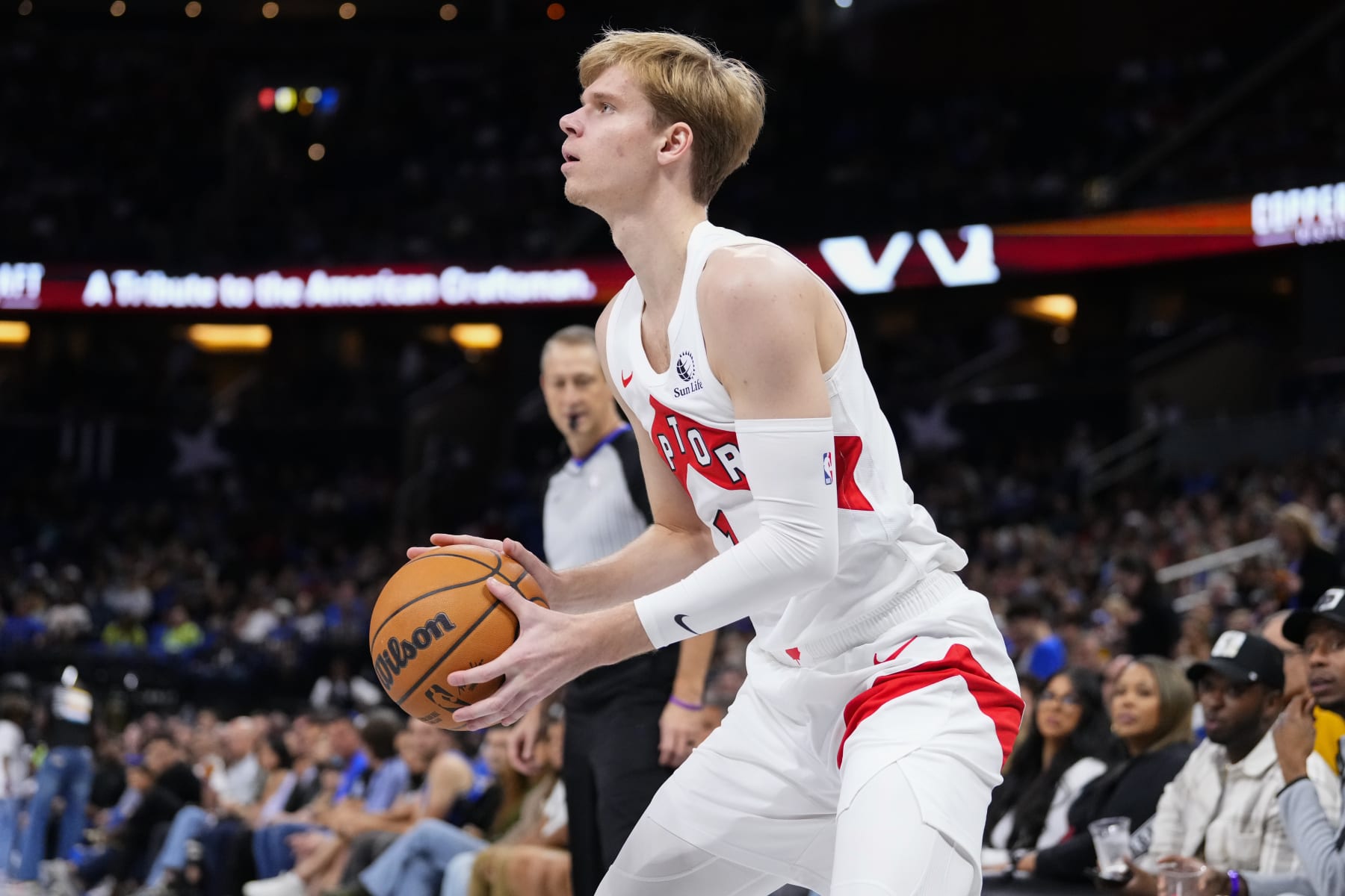 ORLANDO, FLORIDA - NOVEMBER 21: Gradey Dick #1 of the Toronto Raptors looks to shoot against the Orlando Magic during the second half of an NBA In-Season Tournament game at Amway Center on November 21, 2023 in Orlando, Florida. NOTE TO USER: User expressly acknowledges and agrees that, by downloading and or using this photograph, User is consenting to the terms and conditions of the Getty Images License Agreement. (Photo by Rich Storry/Getty Images)