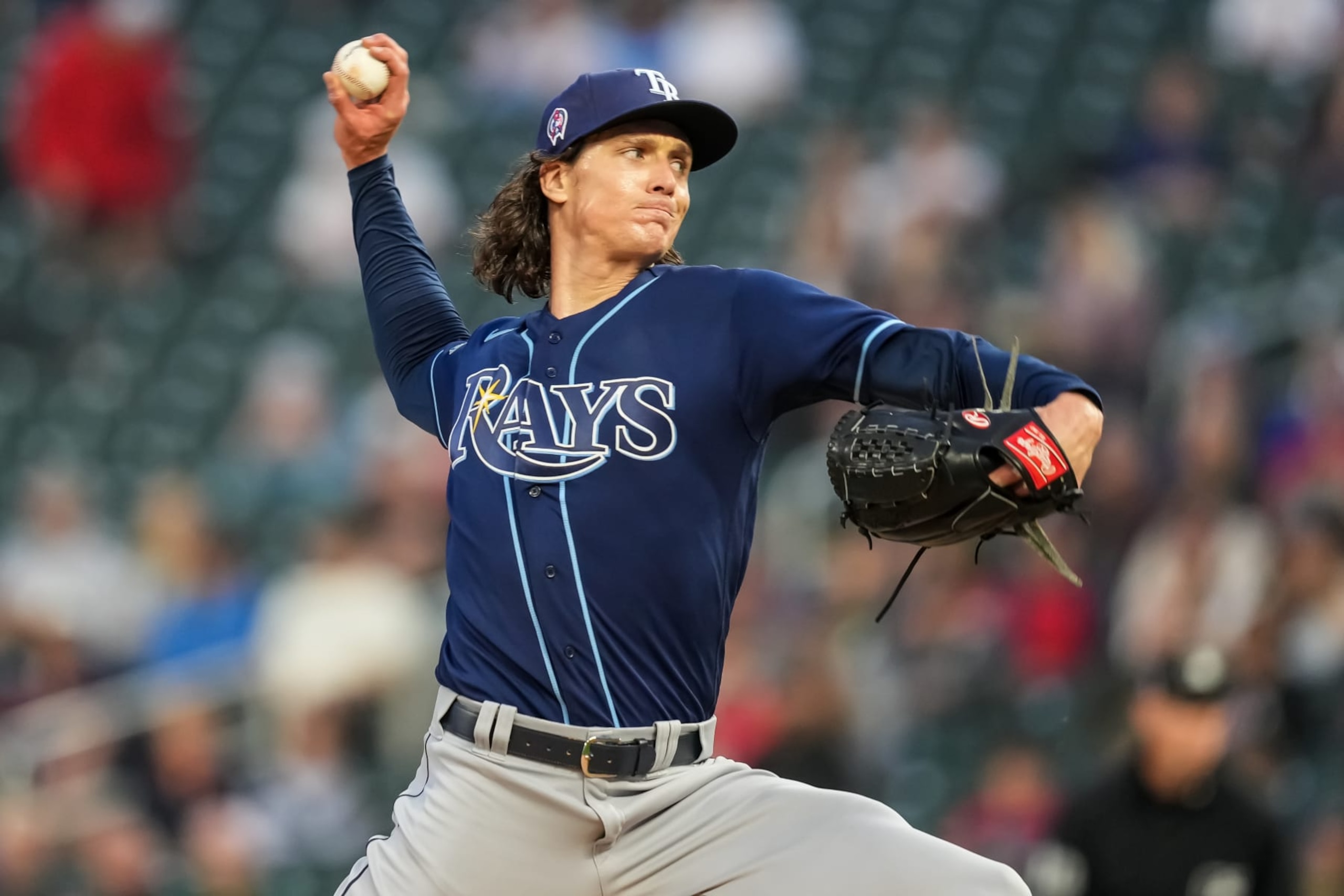 MINNEAPOLIS, MN - SEPTEMBER 11: Tyler Glasnow #20 of the Tampa Bay Rays pitches against the Minnesota Twins on September 11, 2023 at Target Field in Minneapolis, Minnesota. (Photo by Brace Hemmelgarn/Minnesota Twins/Getty Images) MINNEAPOLIS, MN - SEPTEMBER 11: Tyler Glasnow #20 of the Tampa Bay Rays pitches against the Minnesota Twins on September 11, 2023 at Target Field in Minneapolis, Minnesota. (Photo by Brace Hemmelgarn/Minnesota Twins/Getty Images)