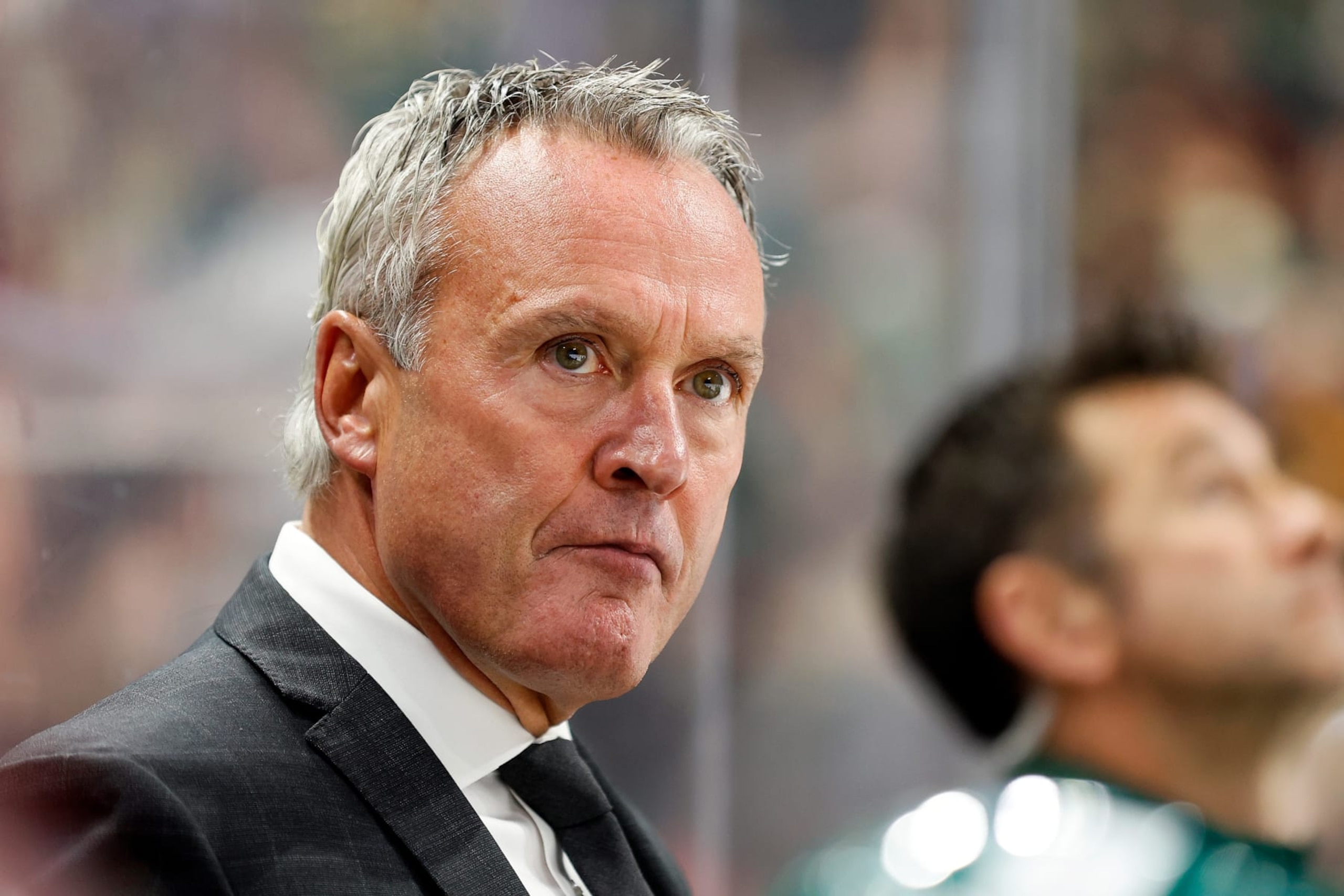 ST PAUL, MINNESOTA - OCTOBER 24: Head coach Dean Evason of the Minnesota Wild looks on in the third period against the Edmonton Oilers at Xcel Energy Center on October 24, 2023 in St Paul, Minnesota. The Wild defeated the Oilers 7-4. (Photo by David Berding/Getty Images)