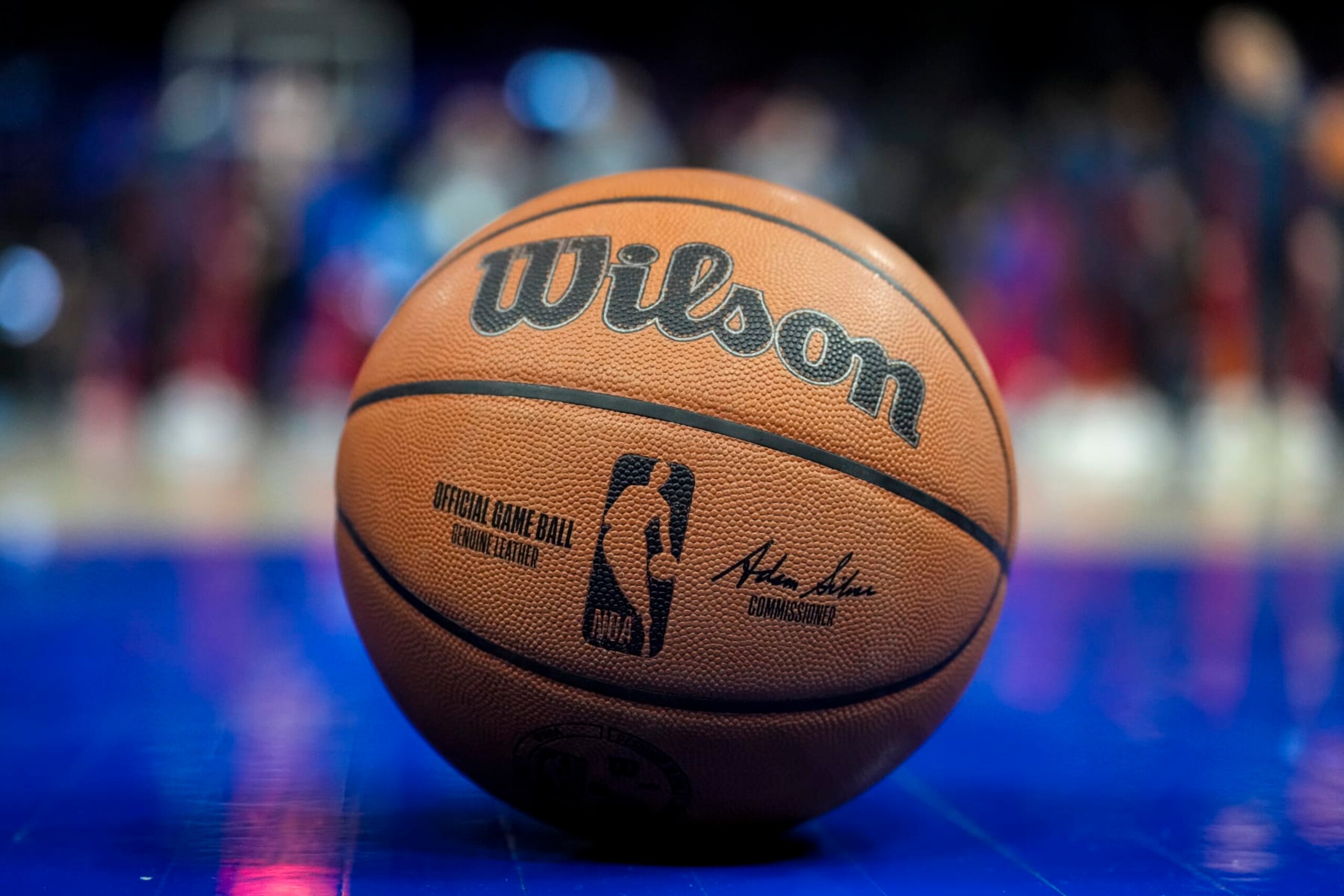 DETROIT, MICHIGAN - NOVEMBER 20: A Wilson Brand NBA official game ball is pictured before the game between the Detroit Pistons and Denver Nuggets at Little Caesars Arena on November 20, 2023 in Detroit, Michigan. NOTE TO USER: User expressly acknowledges and agrees that, by downloading and or using this photograph, User is consenting to the terms and conditions of the Getty Images License Agreement. (Photo by Nic Antaya/Getty Images) DETROIT, MICHIGAN - NOVEMBER 20: A Wilson Brand NBA official game ball is pictured before the game between the Detroit Pistons and Denver Nuggets at Little Caesars Arena on November 20, 2023 in Detroit, Michigan. NOTE TO USER: User expressly acknowledges and agrees that, by downloading and or using this photograph, User is consenting to the terms and conditions of the Getty Images License Agreement. (Photo by Nic Antaya/Getty Images)