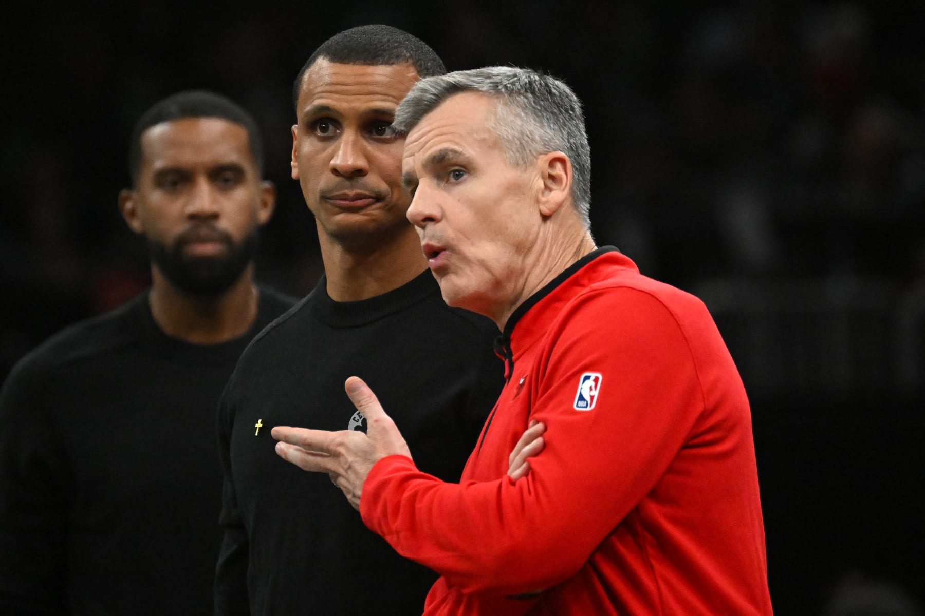 BOSTON, MASSACHUSETTS - NOVEMBER 28: Billy Donovan of the Chicago Bulls talks with Joe Mazzulla of the Boston Celtics during the fourth quarter of an NBA In-Season Tournament game at the TD Garden on November 28, 2023 in Boston, Massachusetts. NOTE TO USER: User expressly acknowledges and agrees that, by downloading and or using this photograph, User is consenting to the terms and conditions of the Getty Images License Agreement. (Photo by Brian Fluharty/Getty Images)